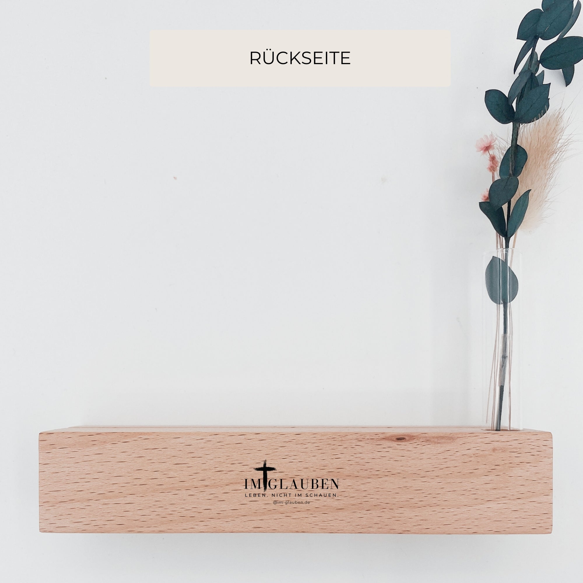 Foto- / Kartenhalter "Bleibt in meiner Liebe" mit Blumen · Holzgravur · Buche