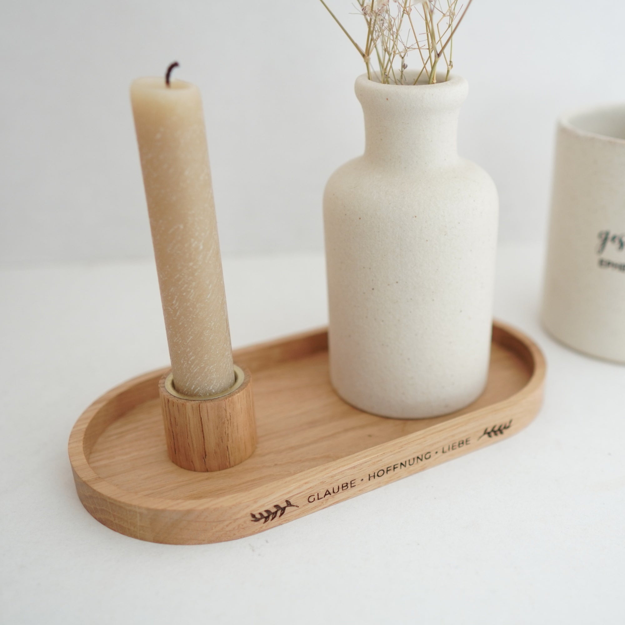Kerzenhalter "Gnade Hoffnung Liebe" Eiche
