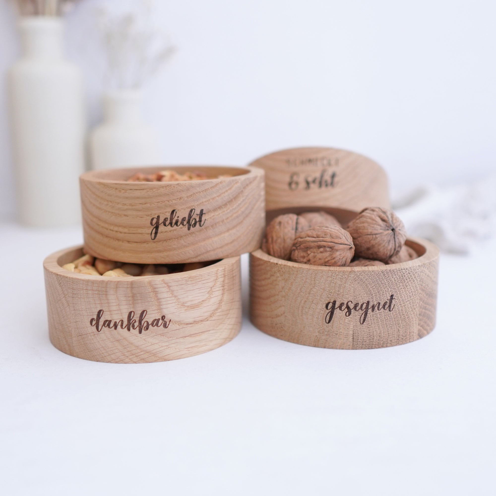 Kleine Holzschale · "schmeckt & seht" · Eiche