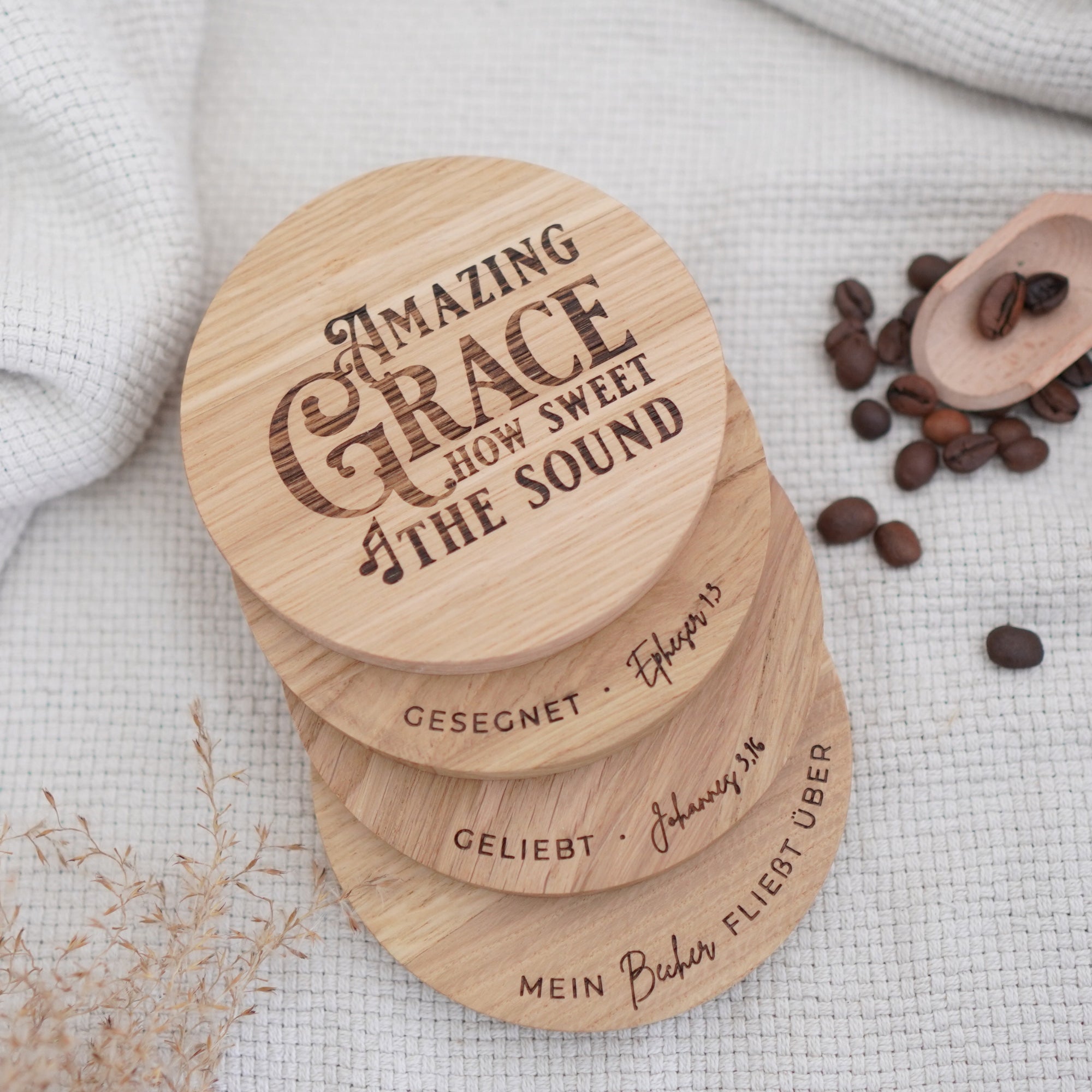 Untersetzer "Geliebt" Massivholz Eiche