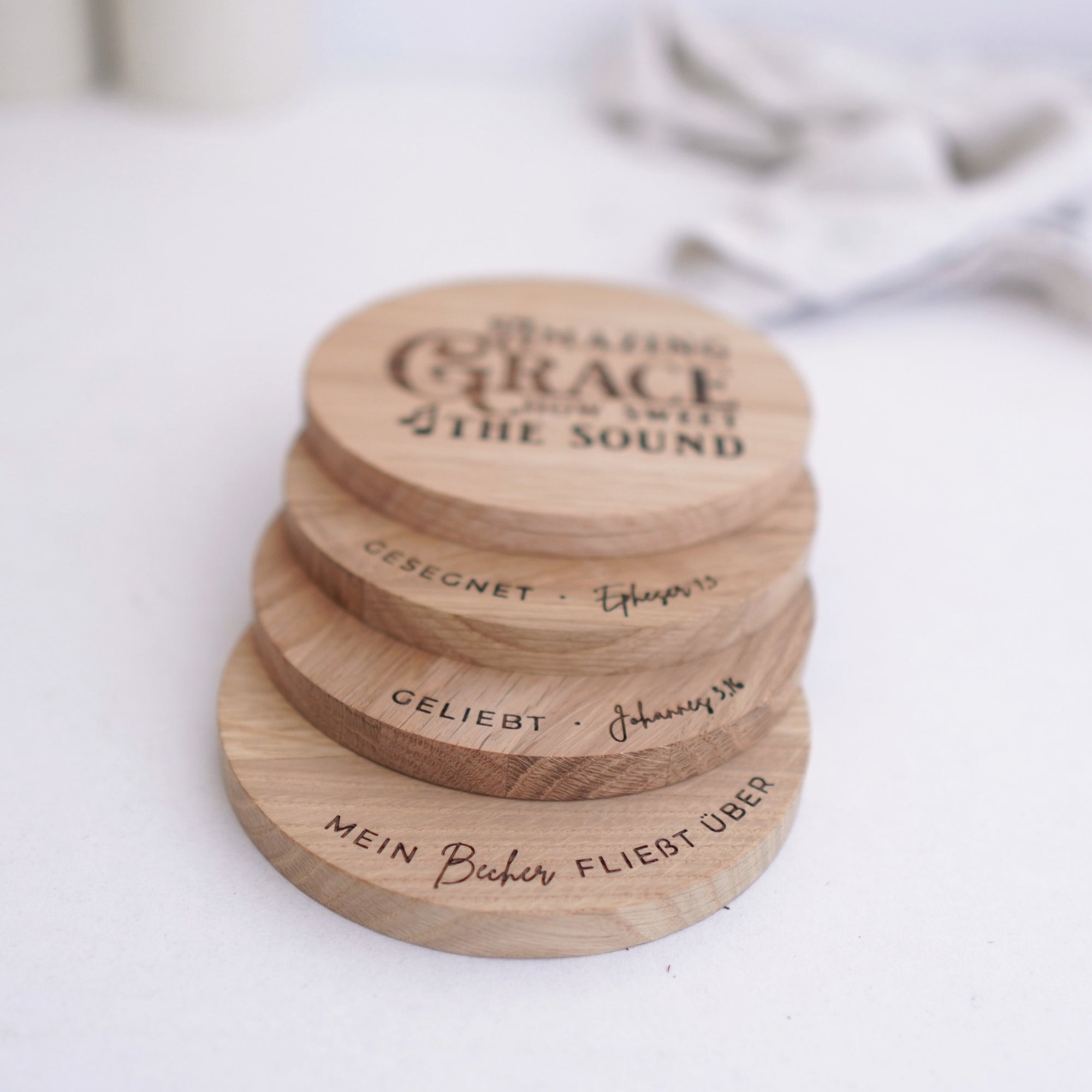 Untersetzer "Geliebt" Massivholz Eiche