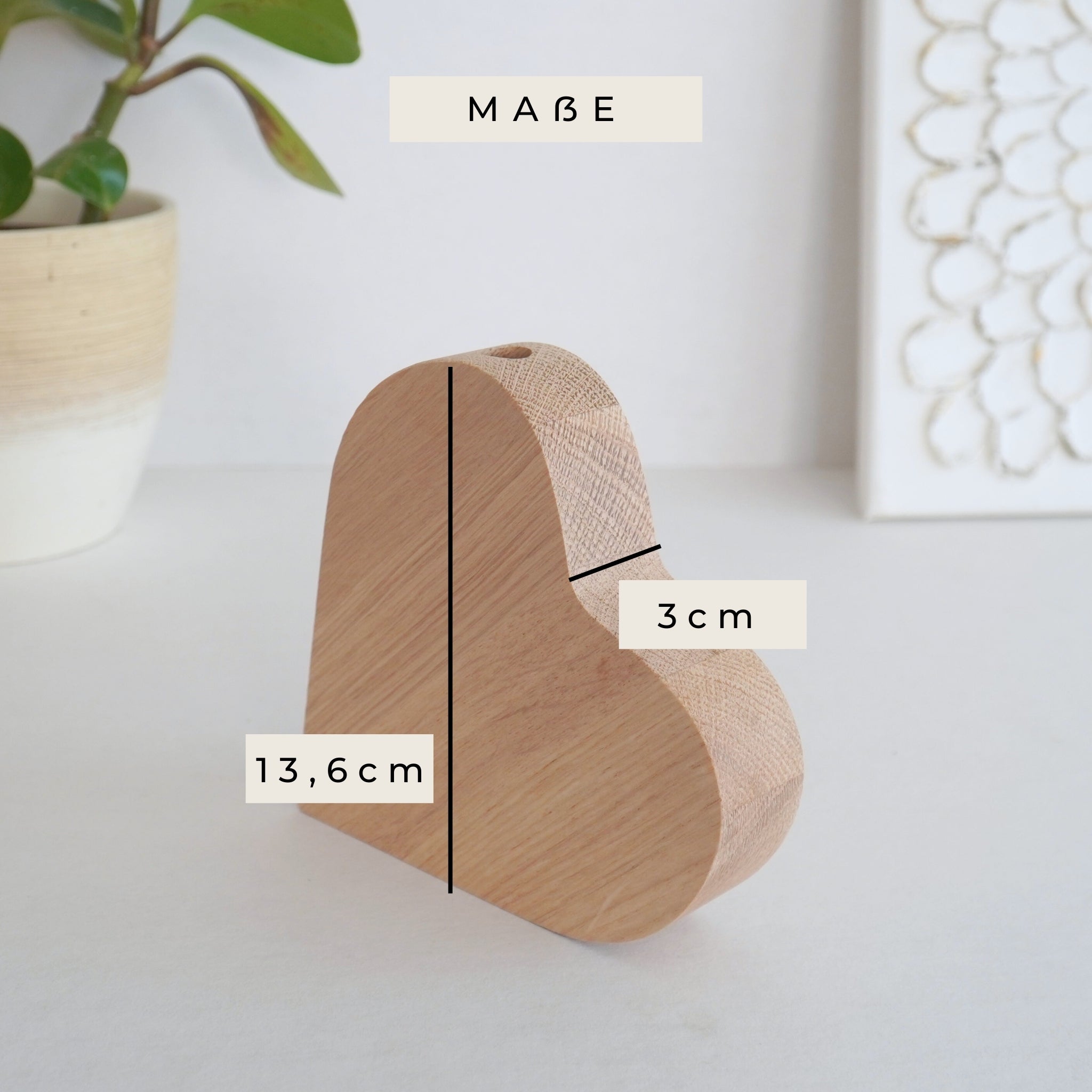 Holzvase-Herz "Alles in Liebe" Massivholz Eiche