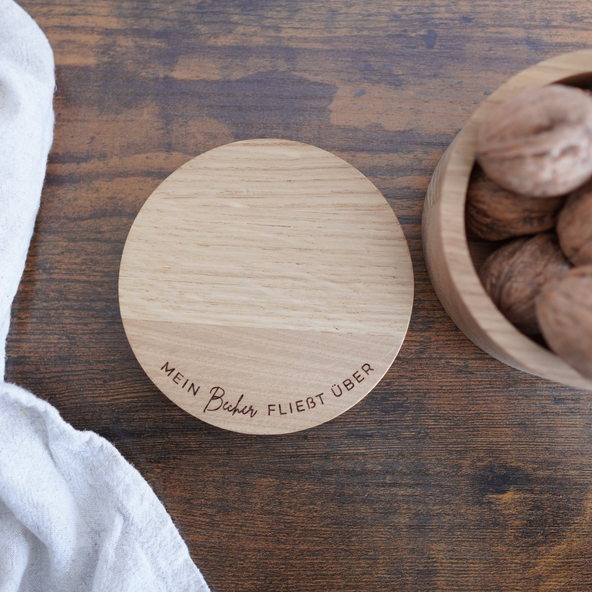 Untersetzer "Mein Becher" Massivholz Eiche