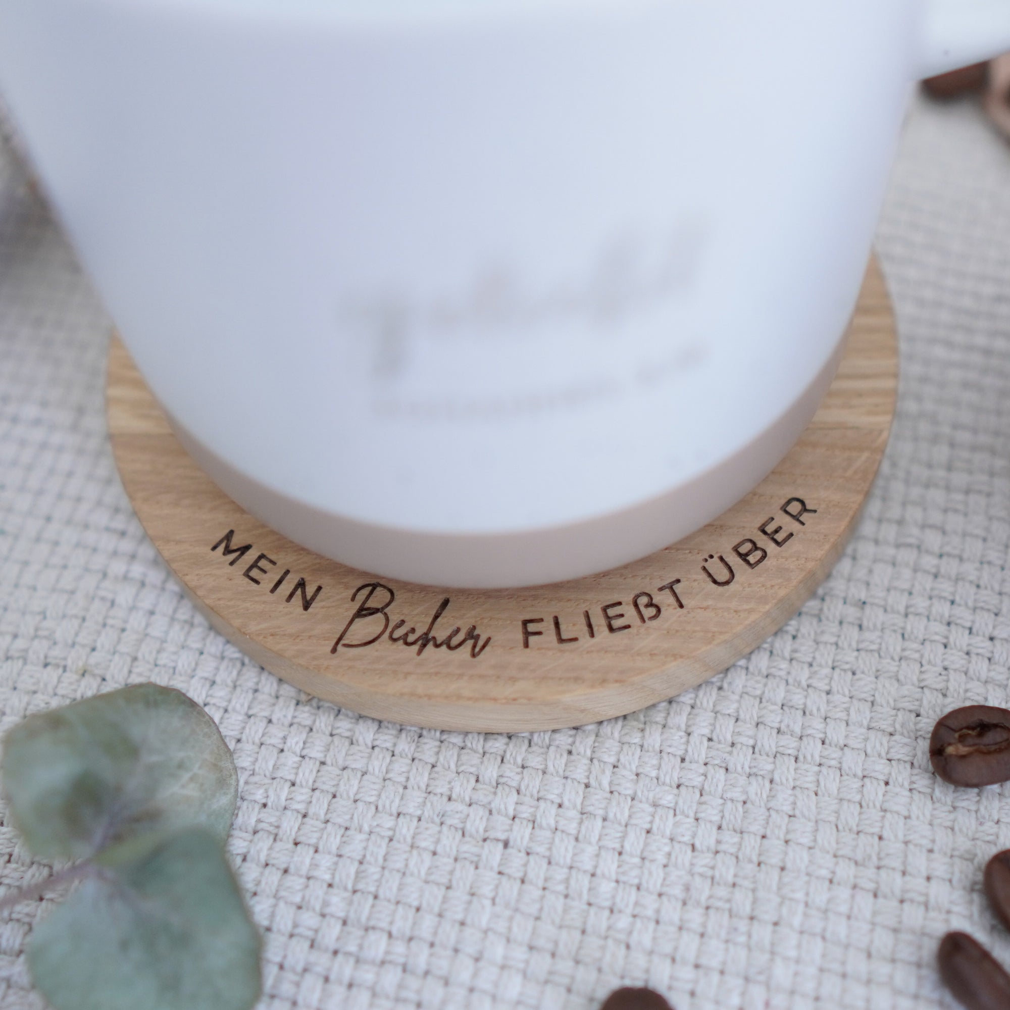 Untersetzer "Mein Becher" Massivholz Eiche