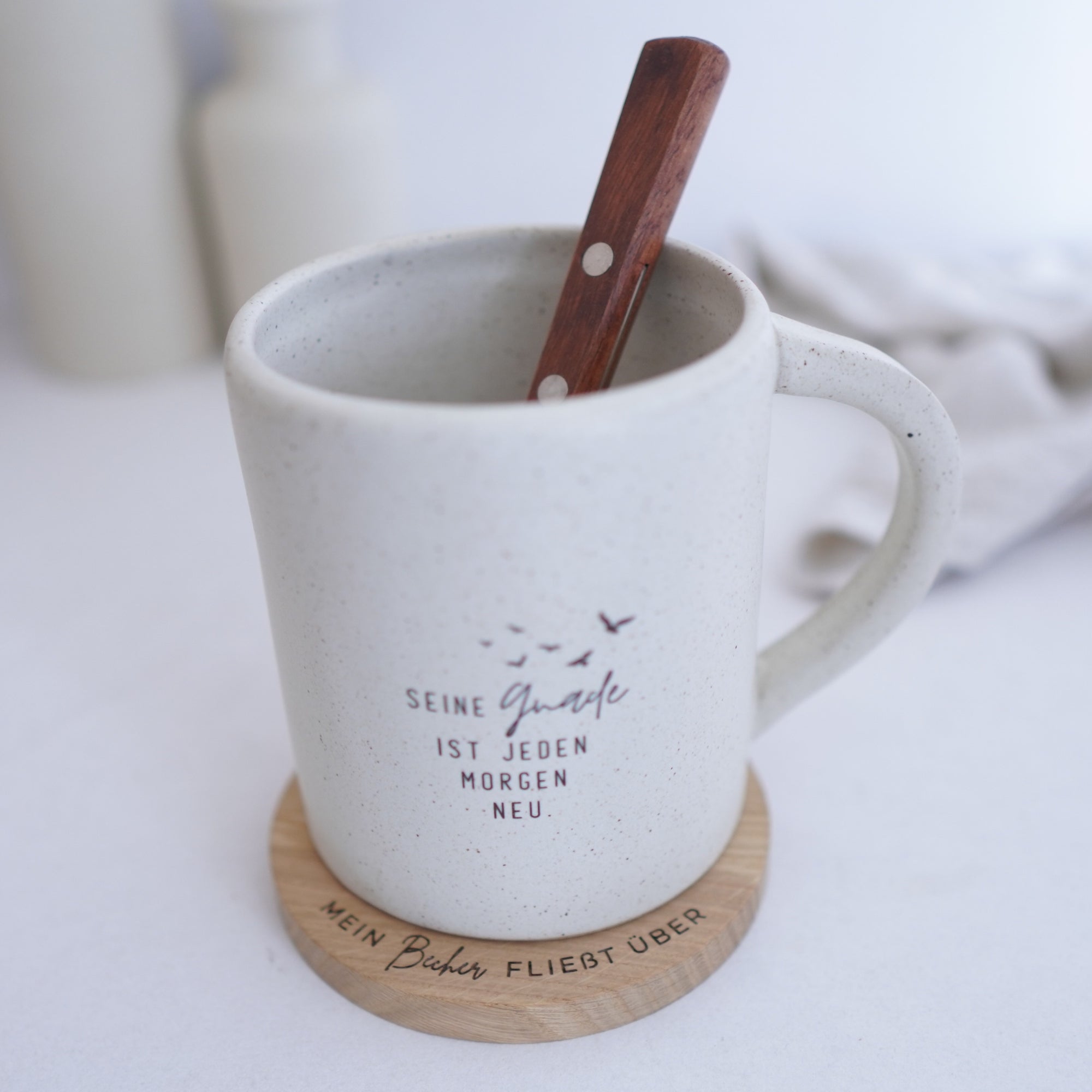Untersetzer "Mein Becher" Massivholz Eiche