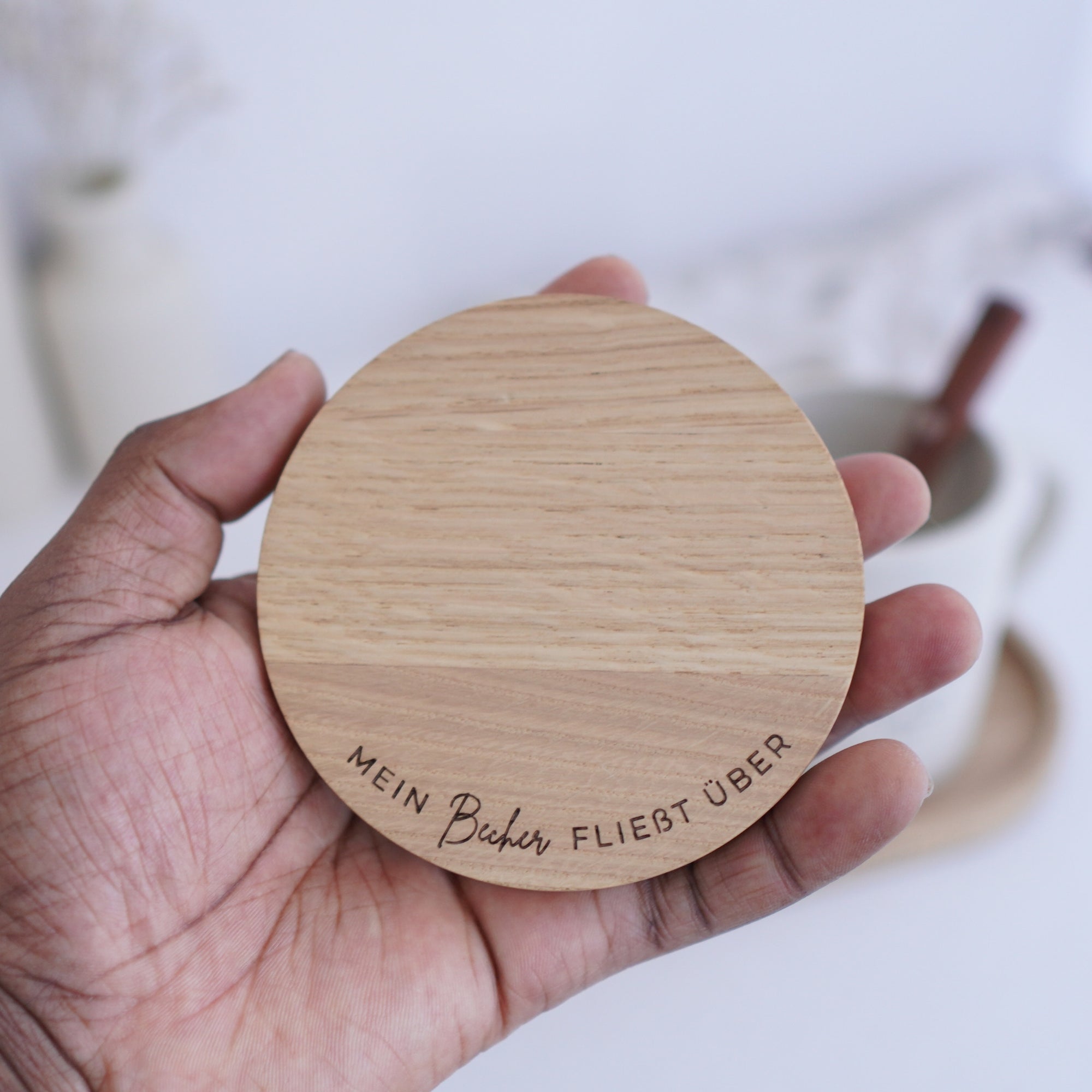 Untersetzer "Mein Becher" Massivholz Eiche