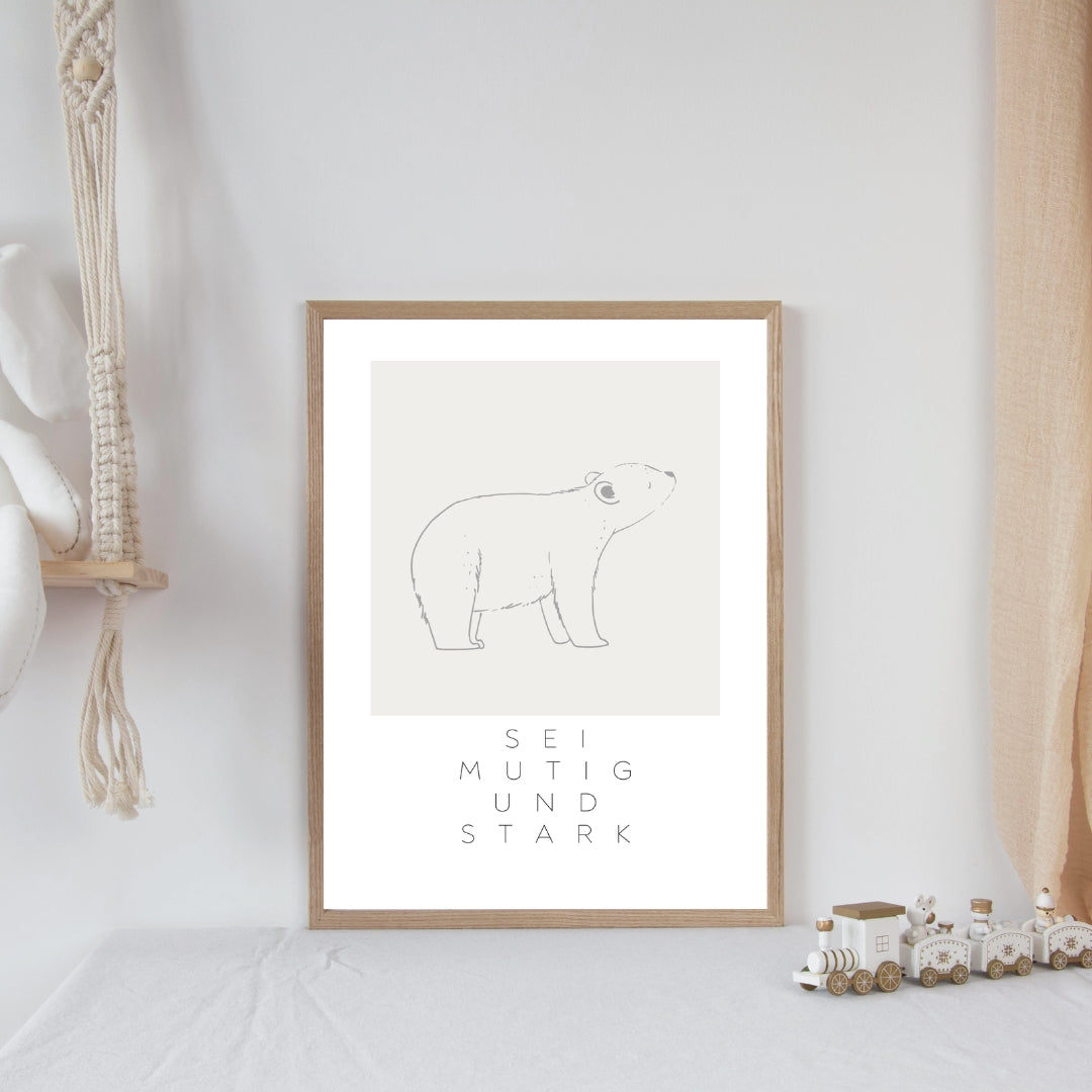 Leinwand-Poster · Kinder · "Mutig & Stark" · Bär · A3/ A4/ A5