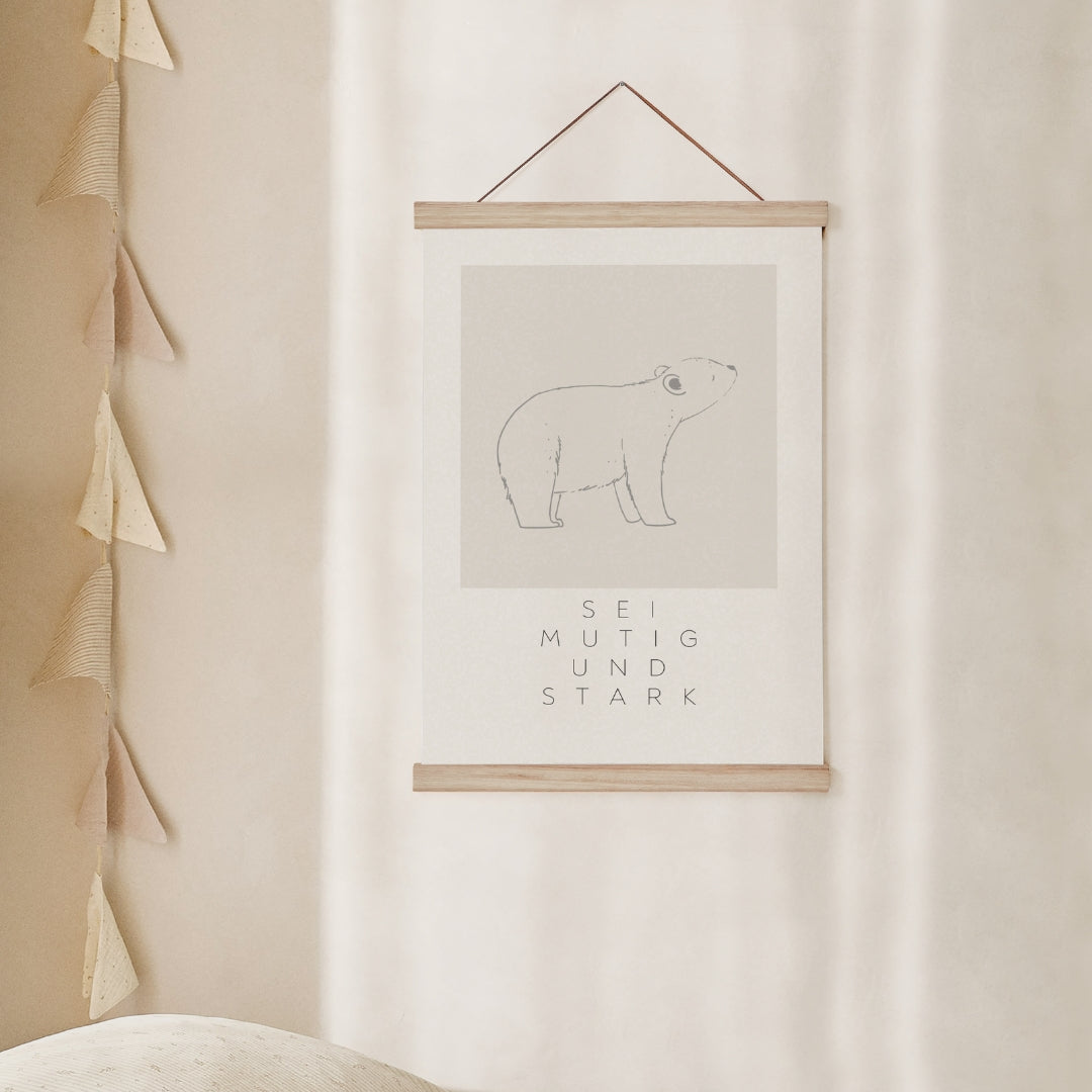 Leinwand-Poster · Kinder · "Mutig & Stark" · Bär · A3/ A4/ A5
