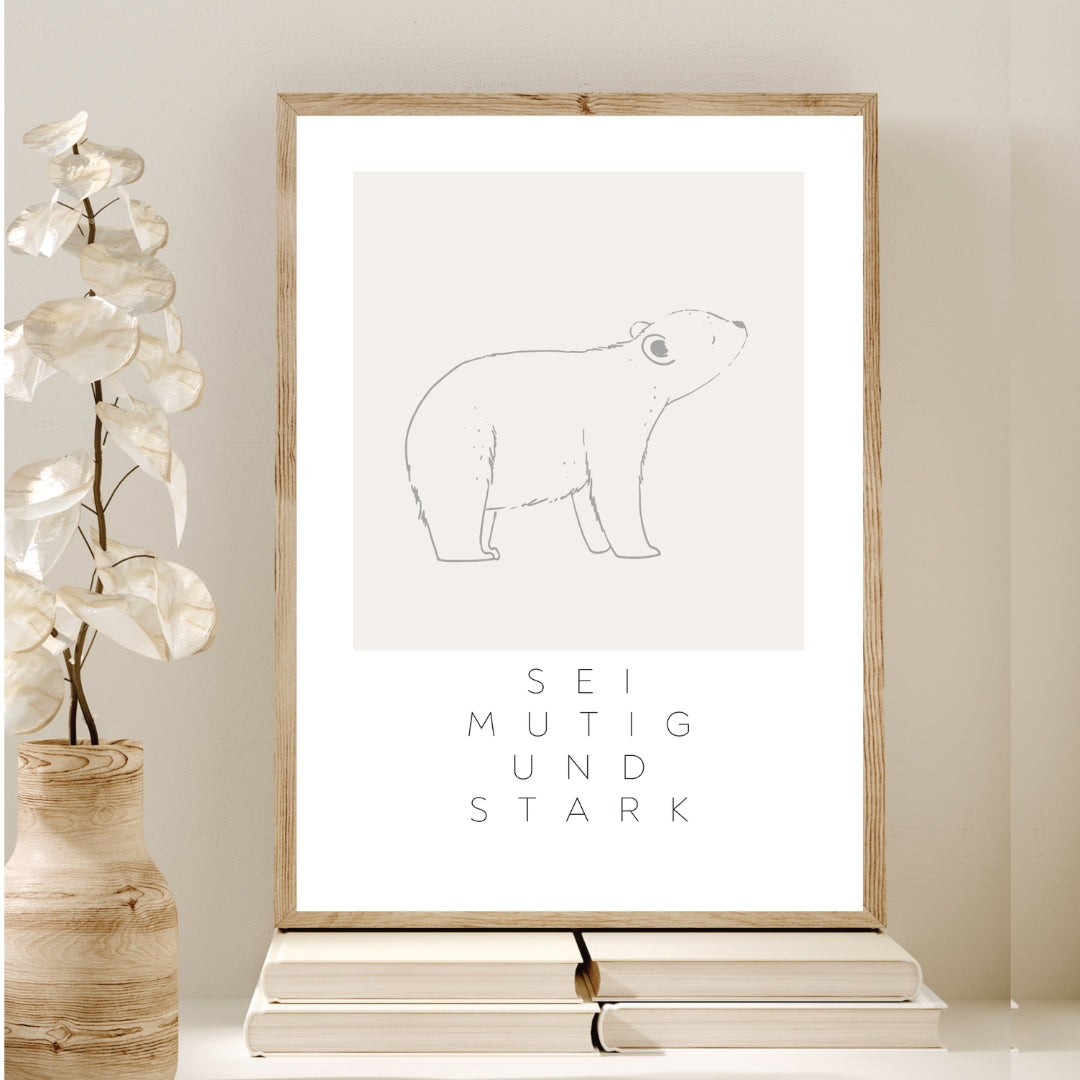 Leinwand-Poster · Kinder · "Mutig & Stark" · Bär · A3/ A4/ A5