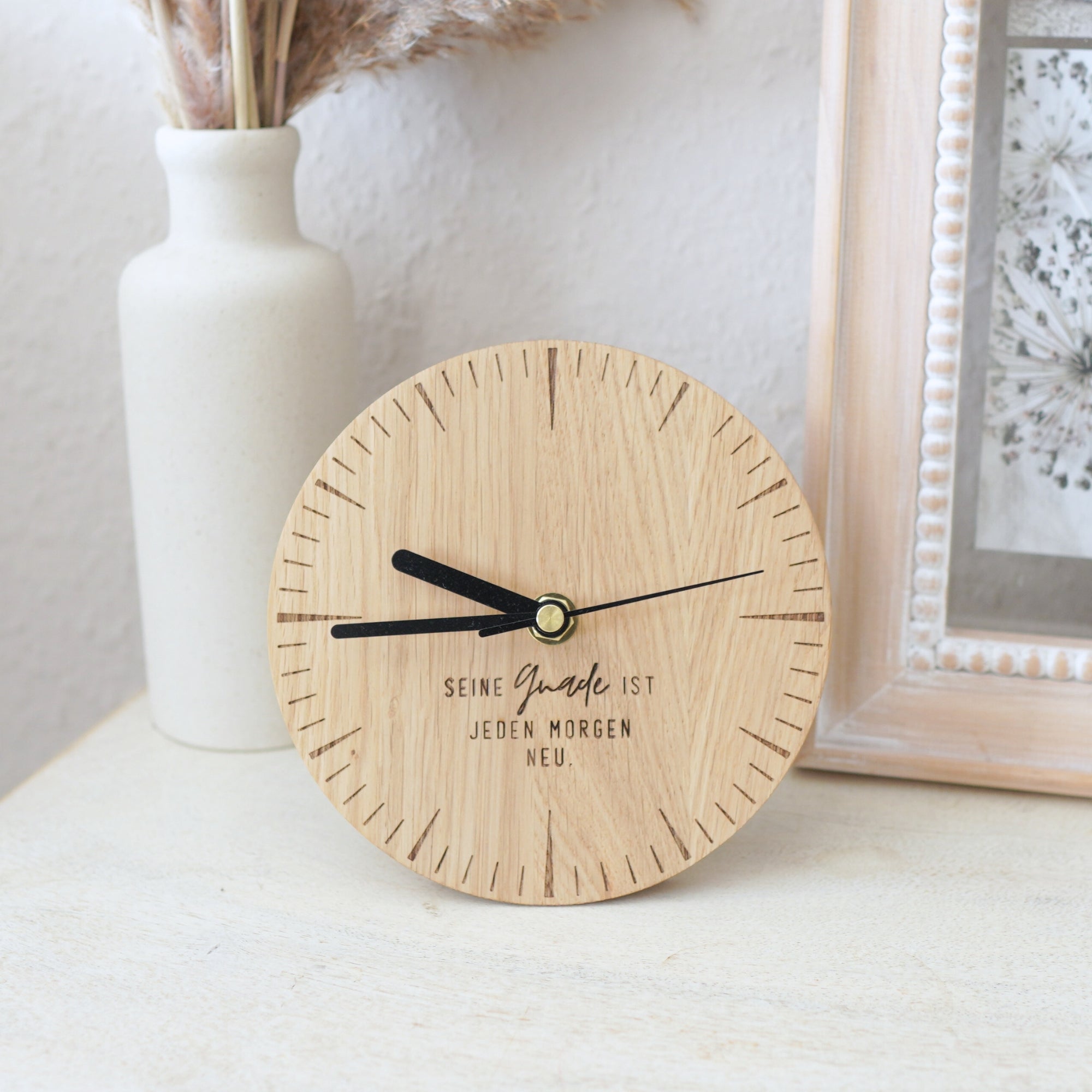 Tischuhr "Seine Gnade" massivem Eichenholz