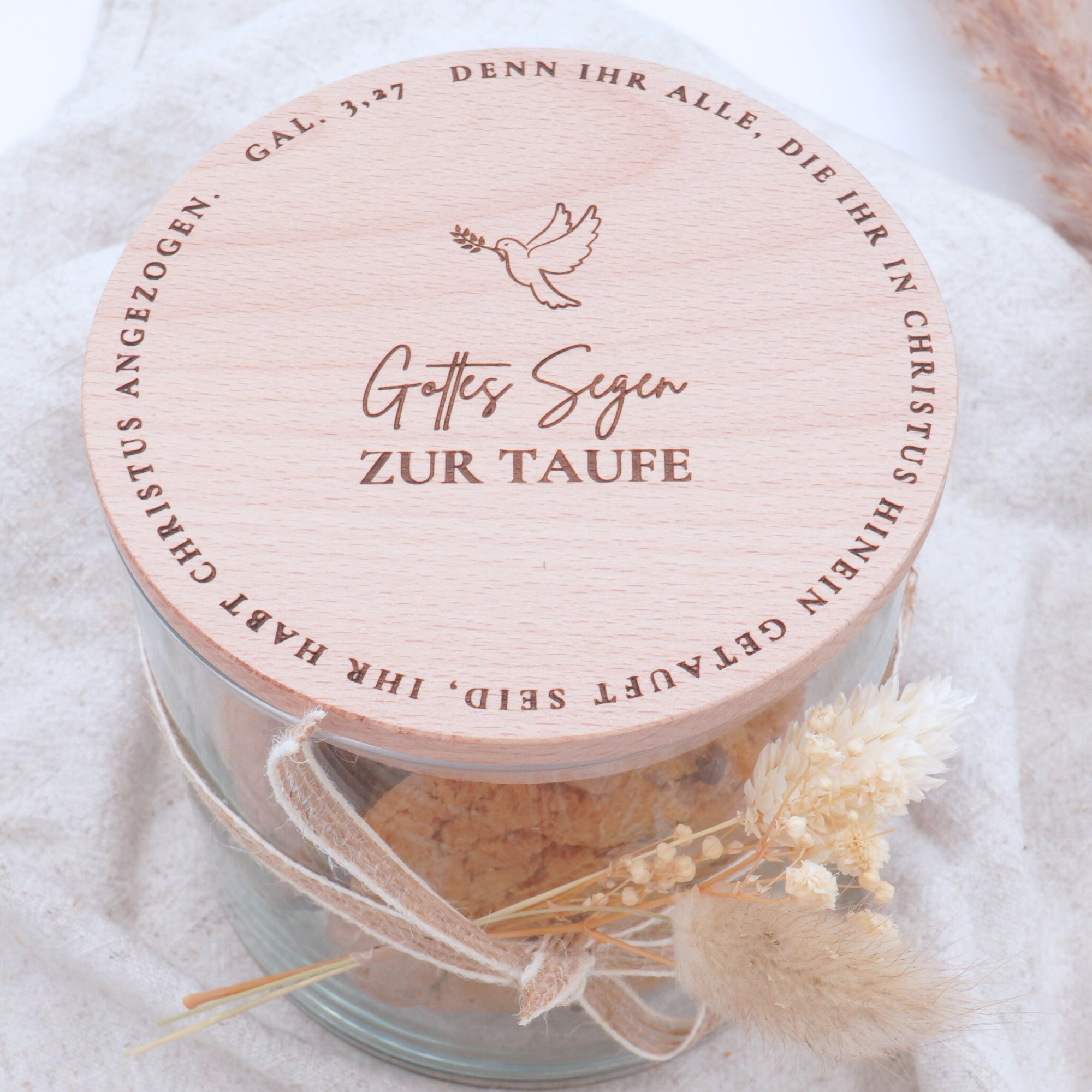 Vorratsglas mit Holzdeckel "Gottes Segen zur Taufe" Gravur・530 bis 880ml