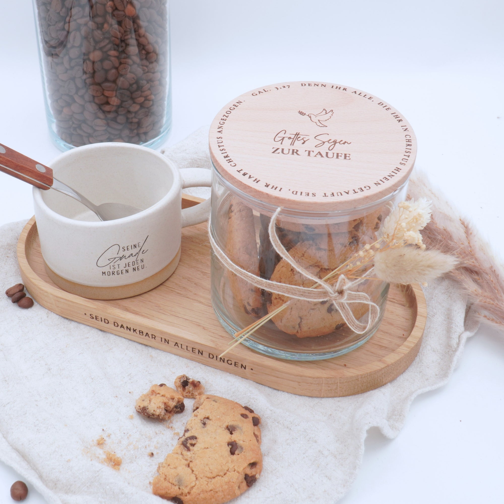 Vorratsglas mit Holzdeckel "Gottes Segen zur Taufe" Gravur・530 bis 880ml