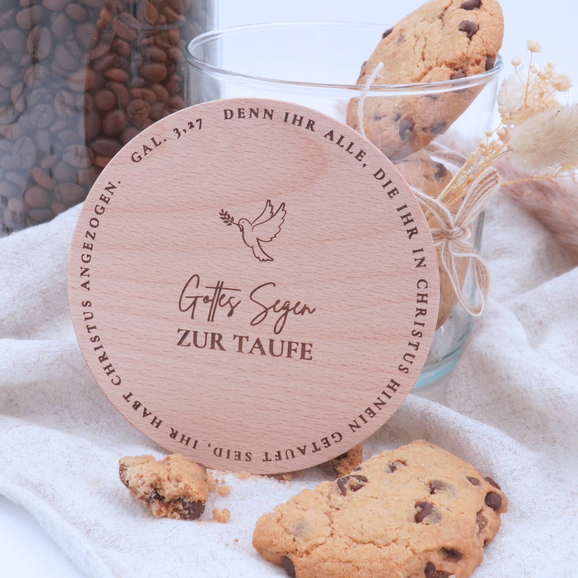 Vorratsglas mit Holzdeckel "Gottes Segen zur Taufe" Gravur・530 bis 880ml