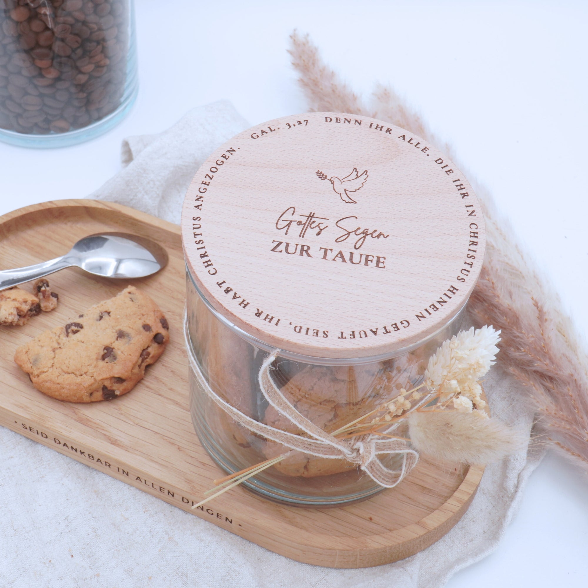 Vorratsglas mit Holzdeckel "Gottes Segen zur Taufe" Gravur・530 bis 880ml