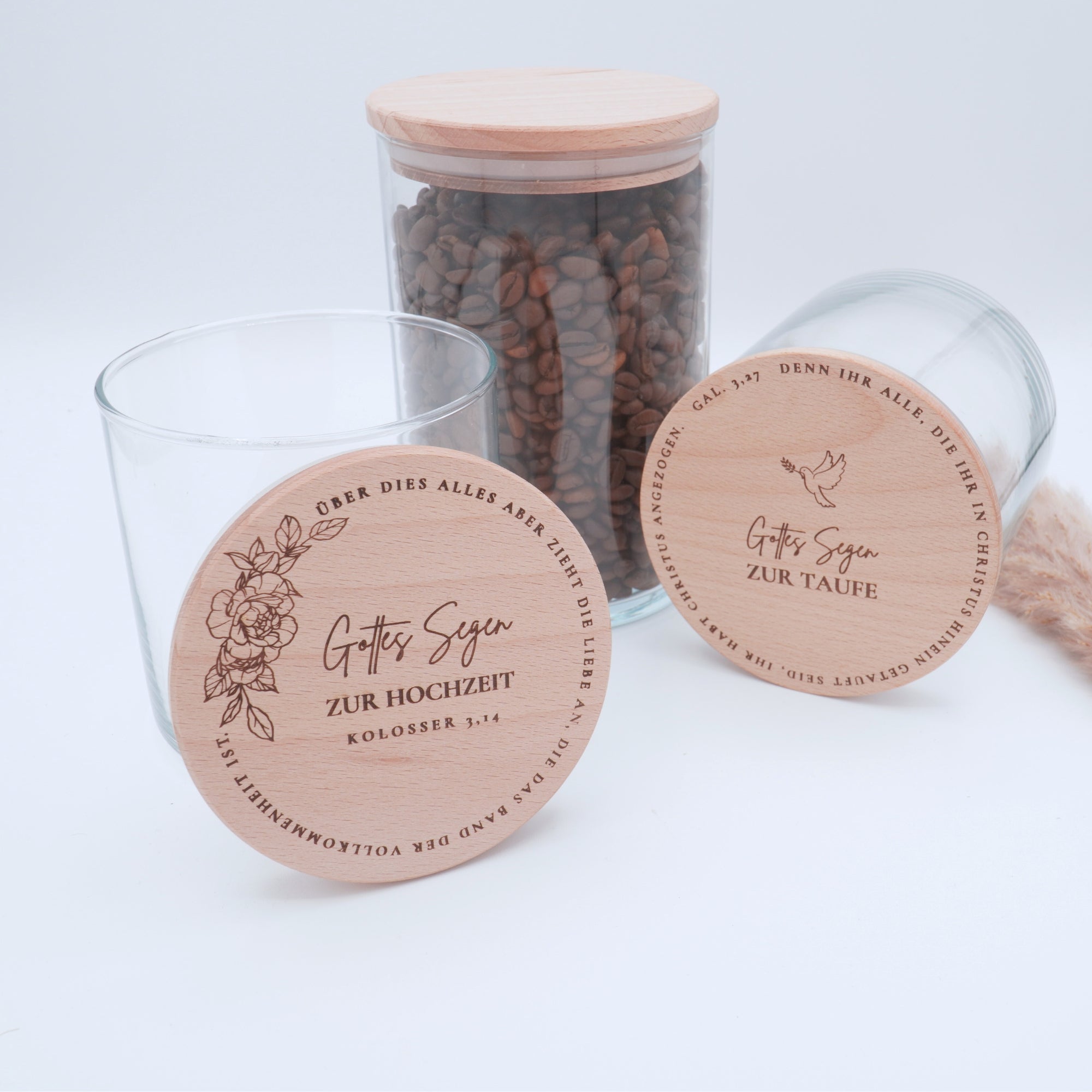 Vorratsglas mit Holzdeckel "Gottes Segen zur Hochzeit" Gravur・530 bis 880ml