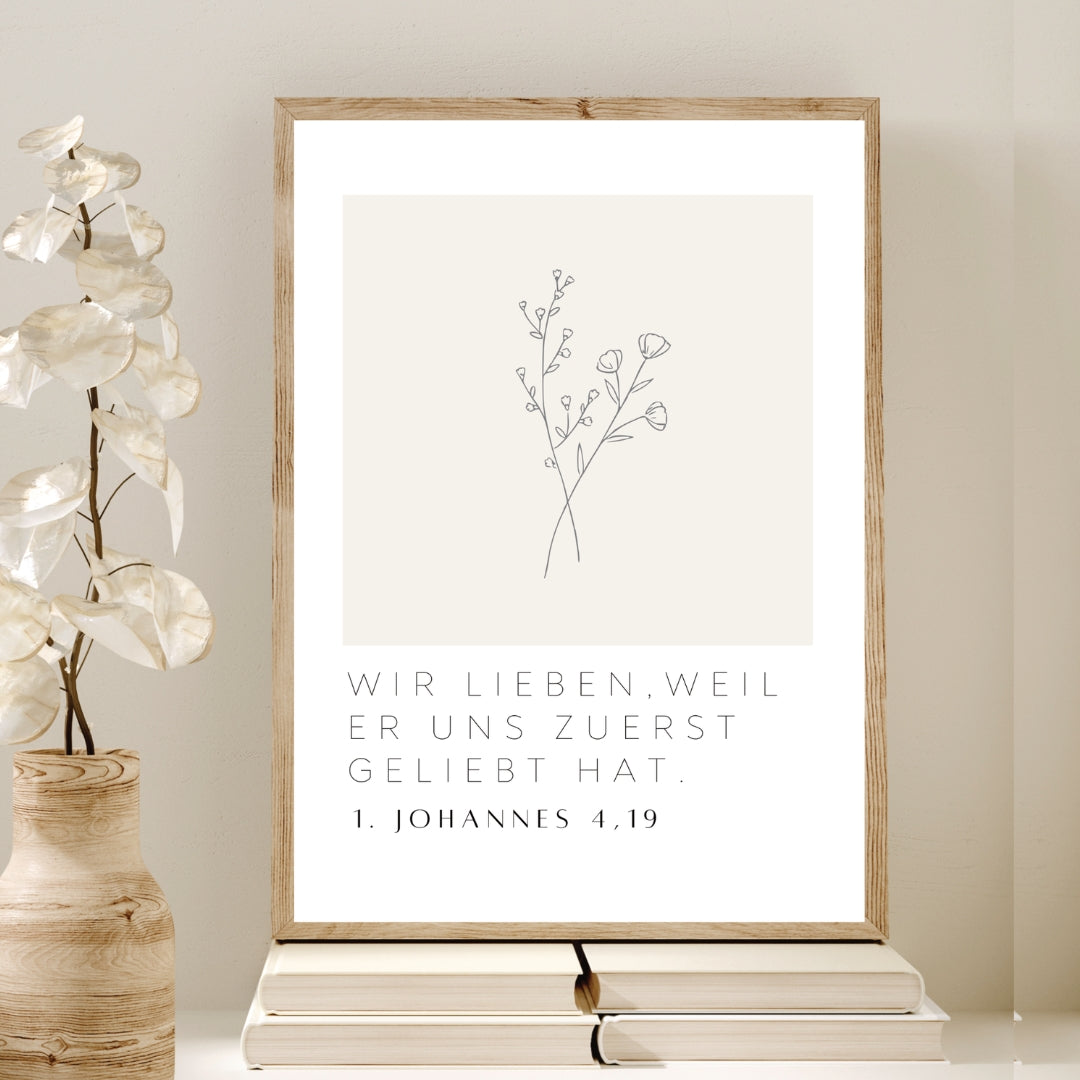 Leinwand-Poster "Er hat uns zuerst geliebt" · A3/ A4/ A5 · Bibelvers