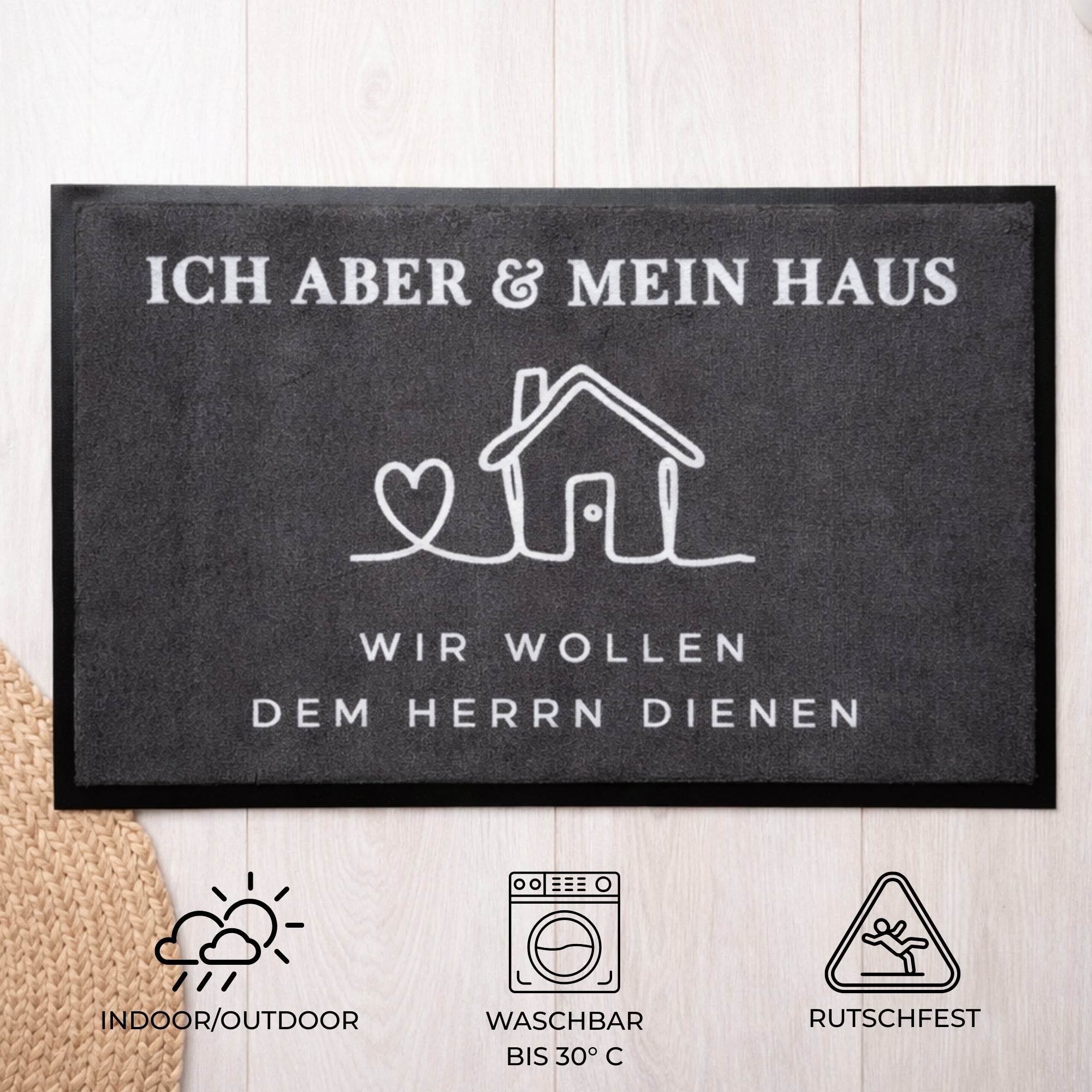 Waschbare Fußmatte "Ich aber und mein Haus" 60 x 40 cm