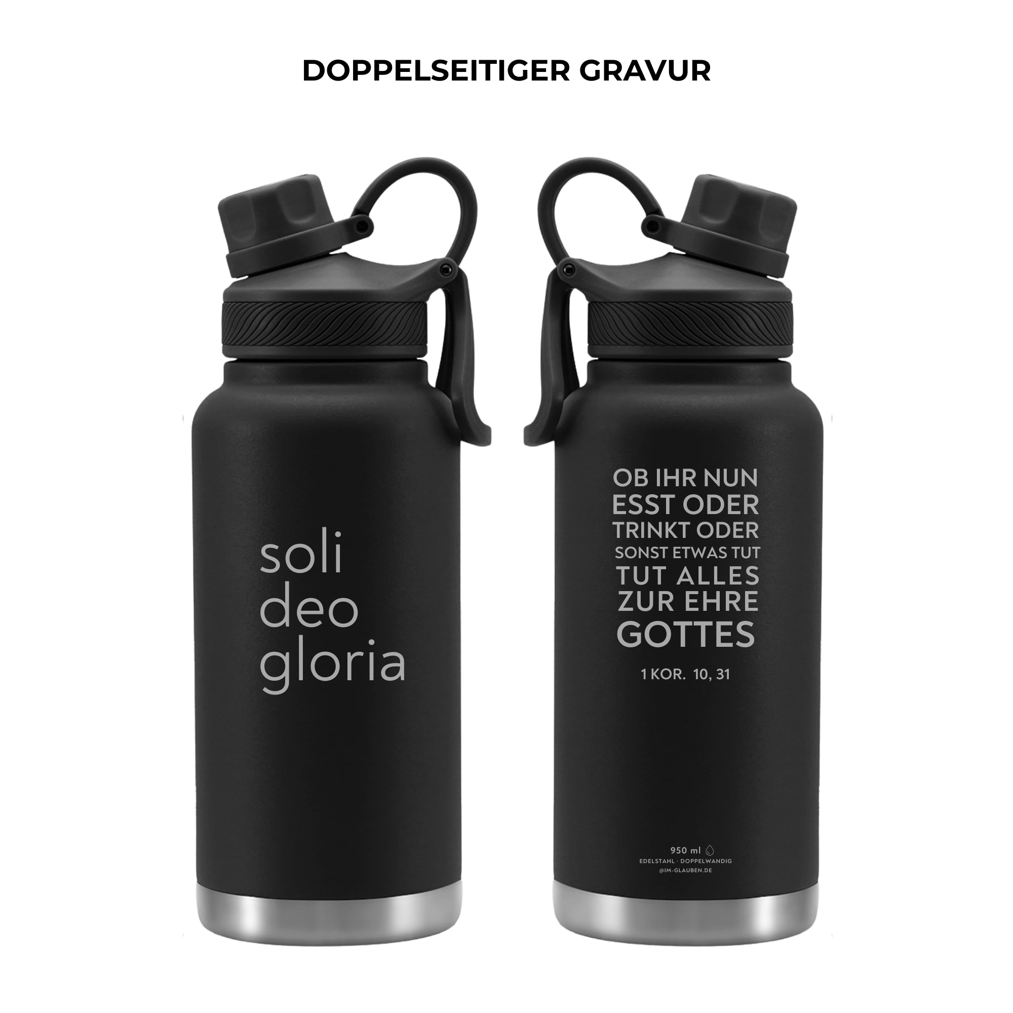 Edelstahlflasche 940 ml · Doppelwand · "Soli Deo Gloria" · Gravur