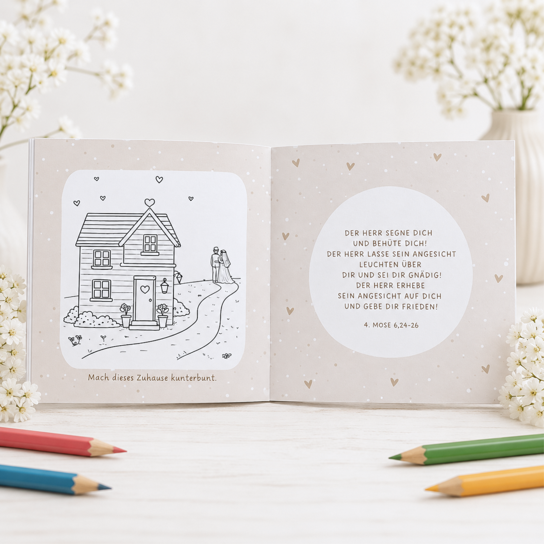 Hochzeitsmalbuch für Kinder mit Malbildern, Rätseln, Spielen