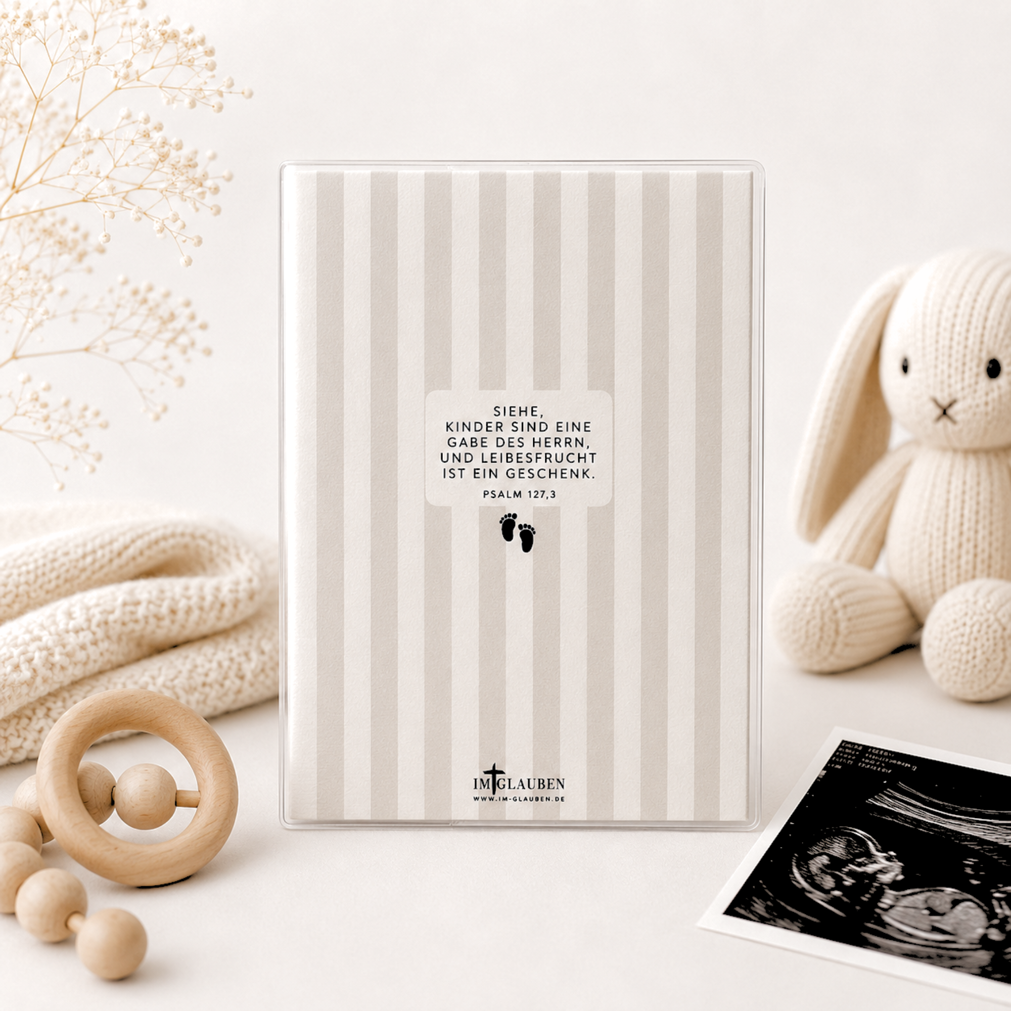 Mutterpasshülle "Siehe, Kinder sind eine Gabe" · Leinwandstoff mit PVC-Hülle