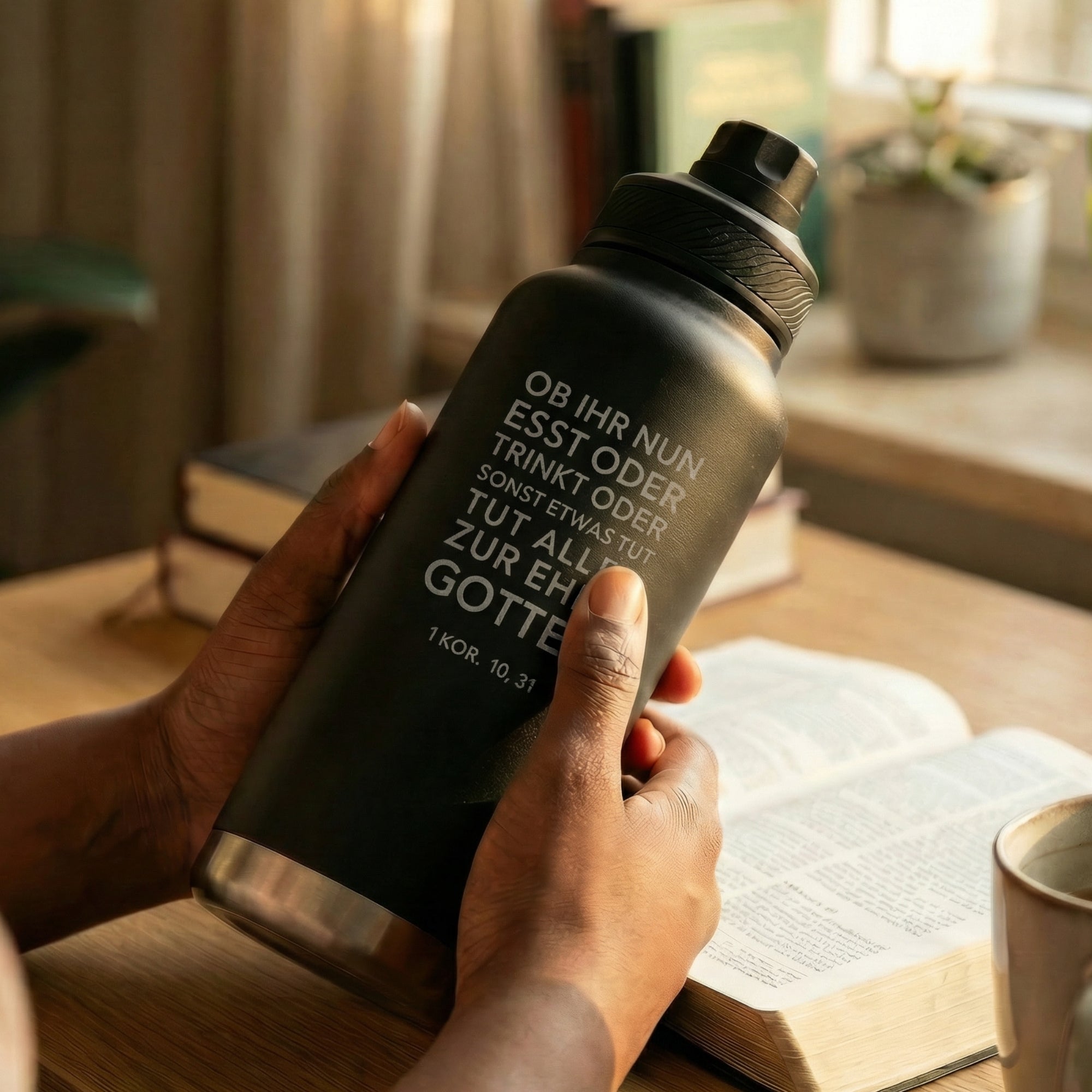 Edelstahlflasche 940 ml · Doppelwand · "Soli Deo Gloria" · Gravur
