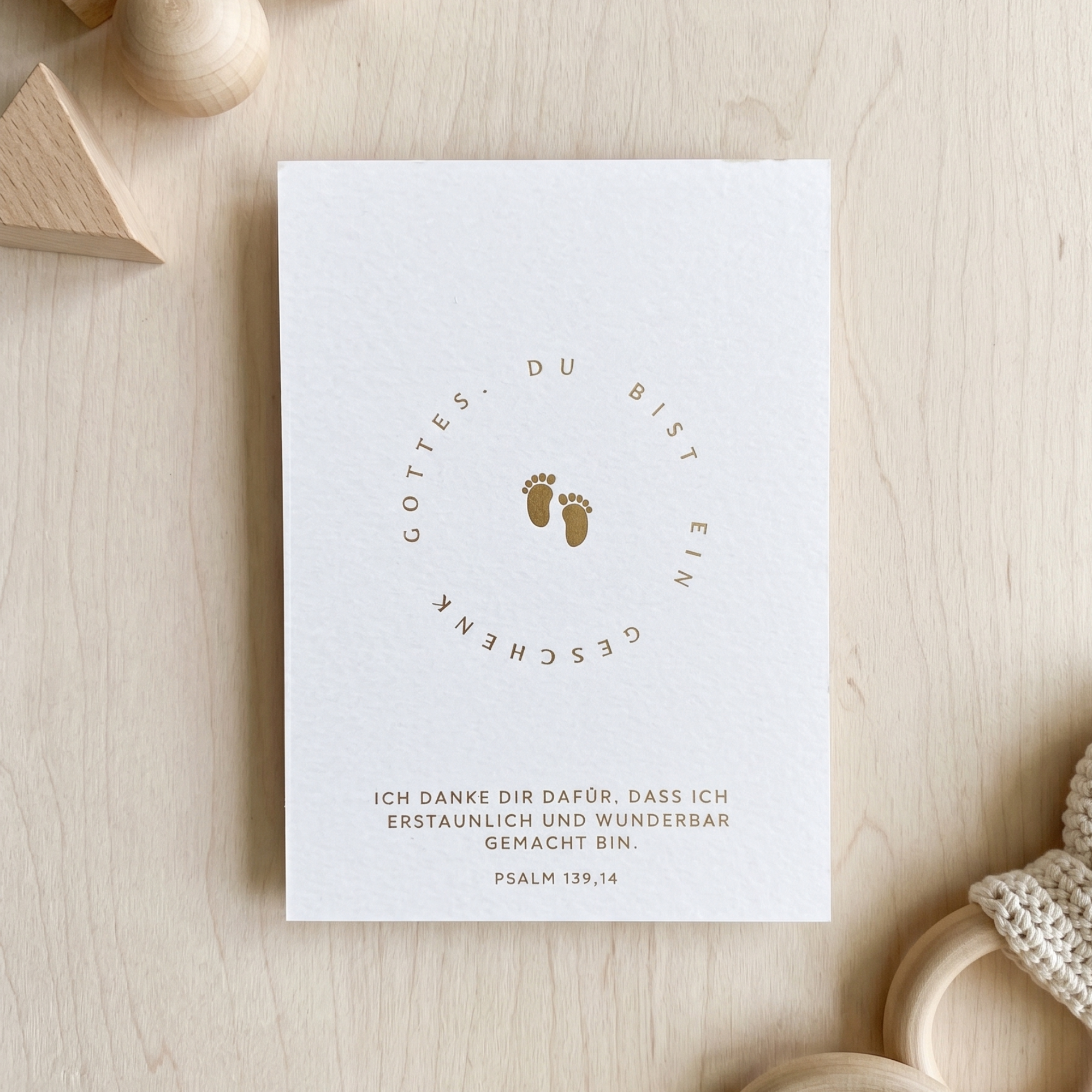 Geburtskarte "Du bist ein Geschenk Gottes" · 600gsm Baumwollpapier mit Goldprägung