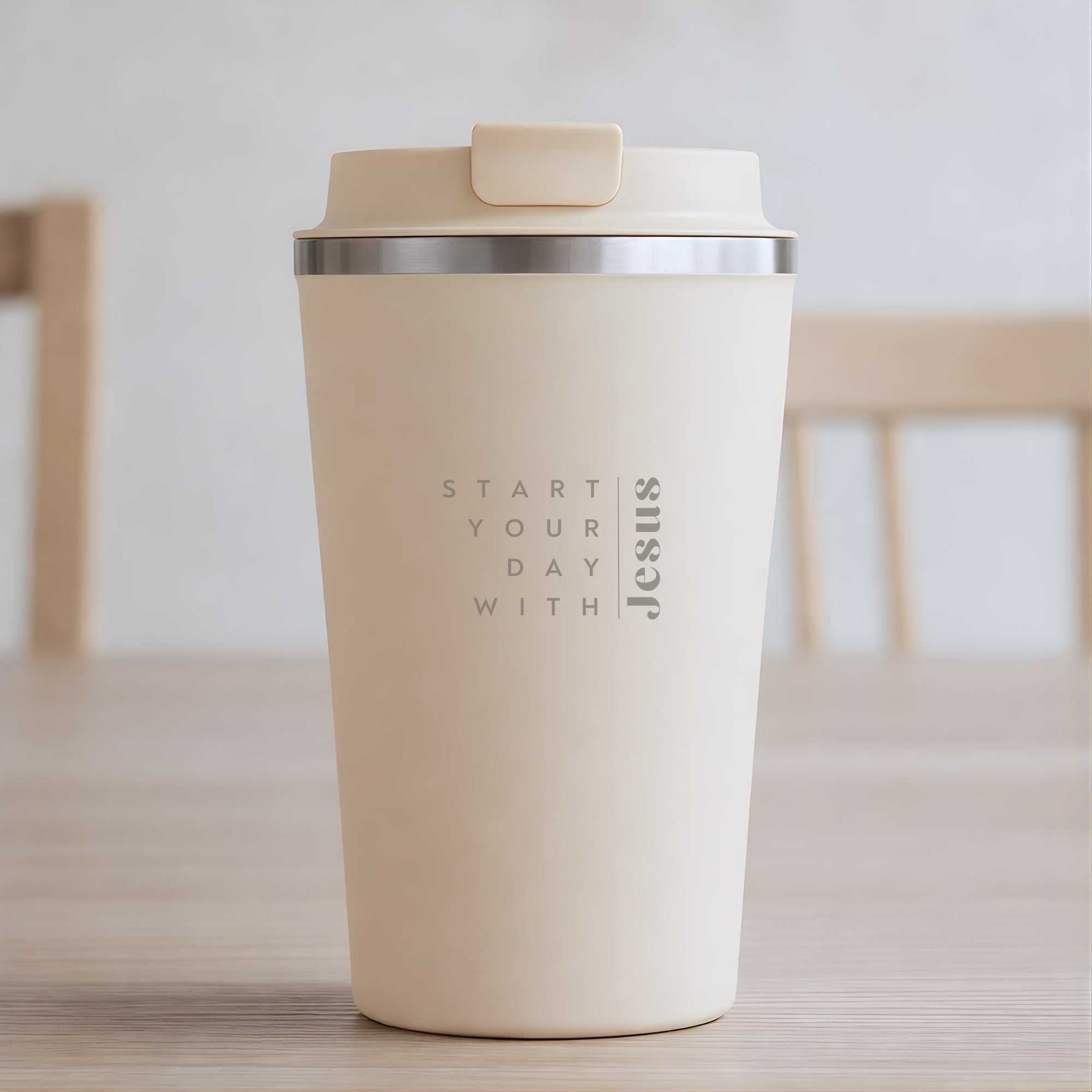 To go Thermobecher "Start you day with Jesus" mit Doppelwandig · Gravur