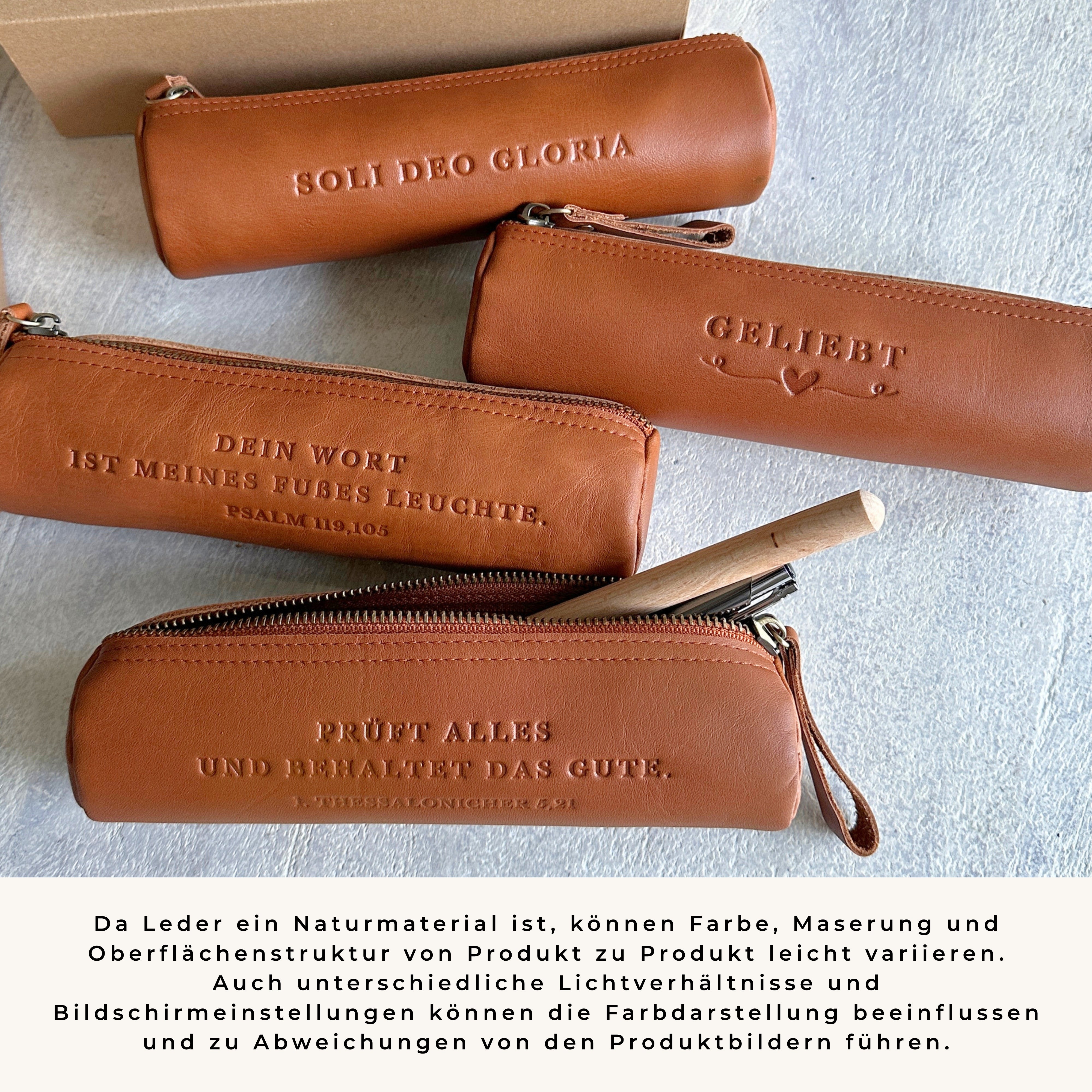 Federmappe · Echtes Leder · mit Bibelverse Prägung
