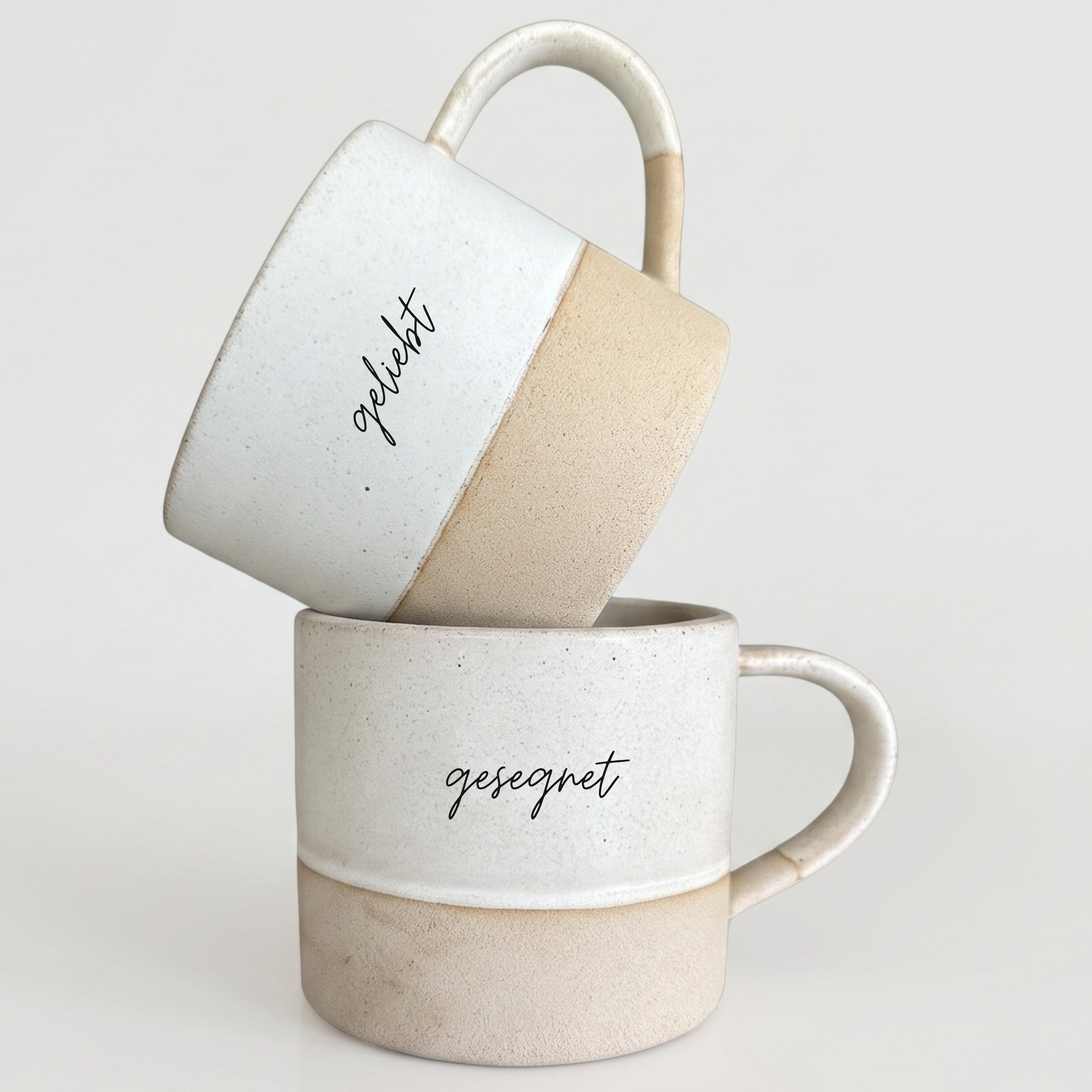 Handgemachte Tasse 2er-Set "Geliebt Gesegnet" je 300ml · Graviert | RUSTY-M