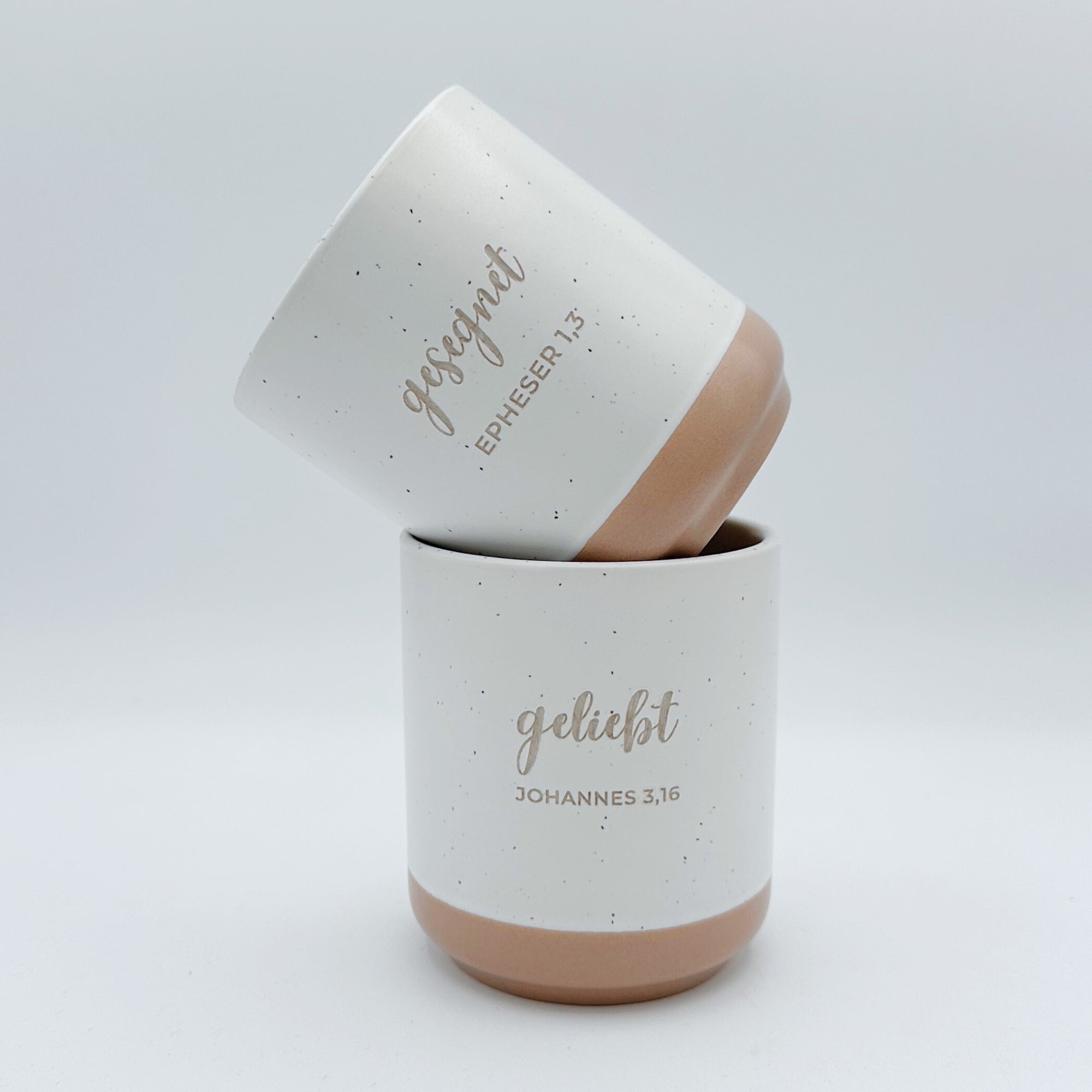 Becher 2er Set "Geliebt/Gesegnet"・je 280ml・Graviert・Handmade | SLIM-SANDY