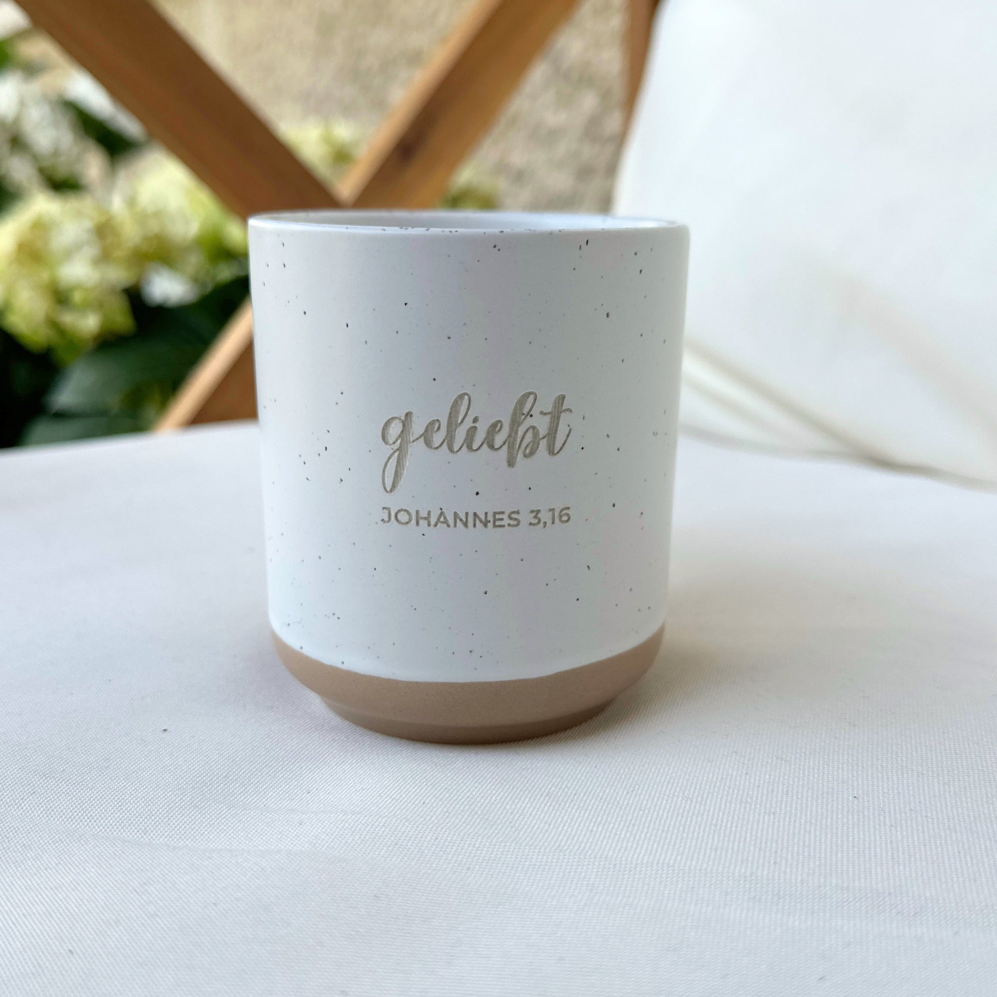 Steingut-Becher "Geliebt"・280ml・Graviert ・Handmade | SLIM-SANDY