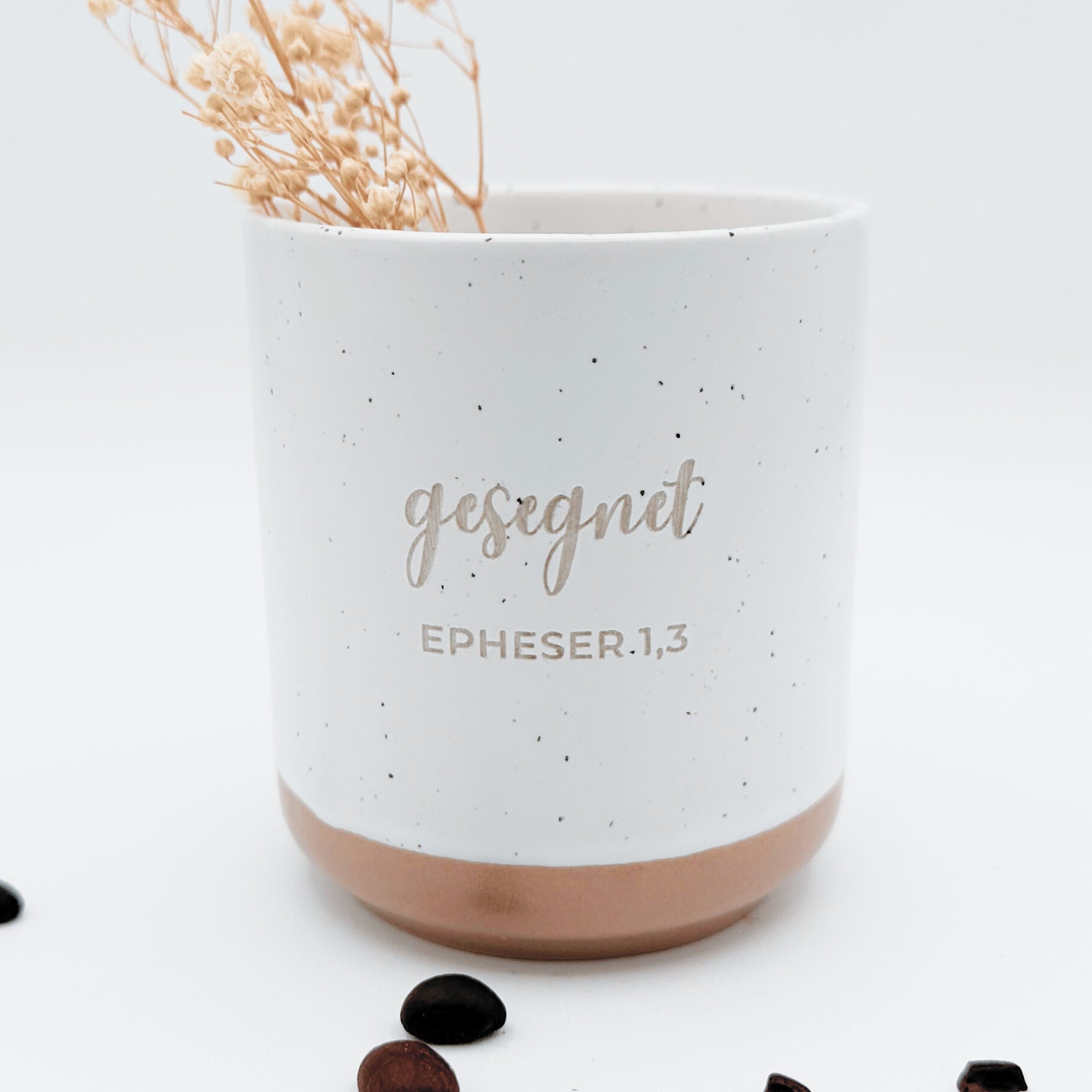 Steingut-Becher "Gesegnet"・280ml・Graviert ・Handmade | SLIM-SANDY