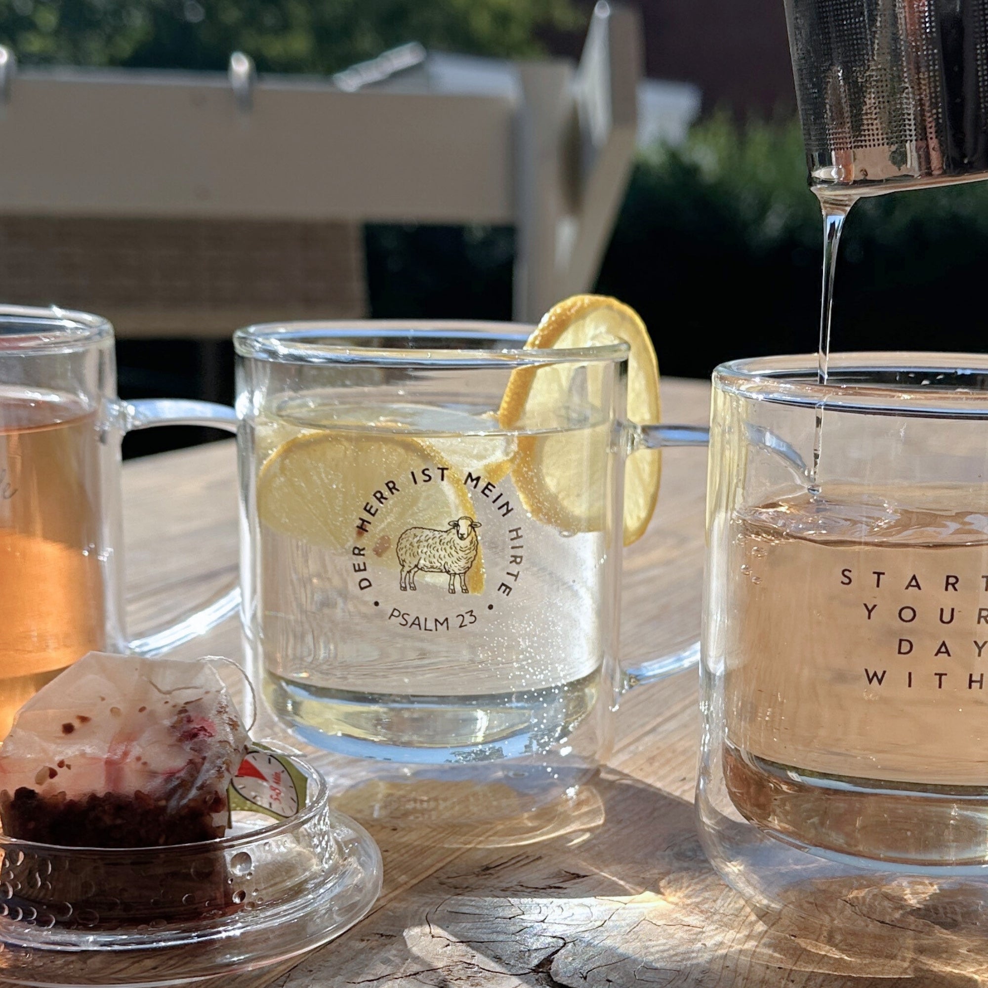 Thermotasse Glas "Mein Hirte" · 350ml · inkl. Glasdeckel & Edelstahlsieb