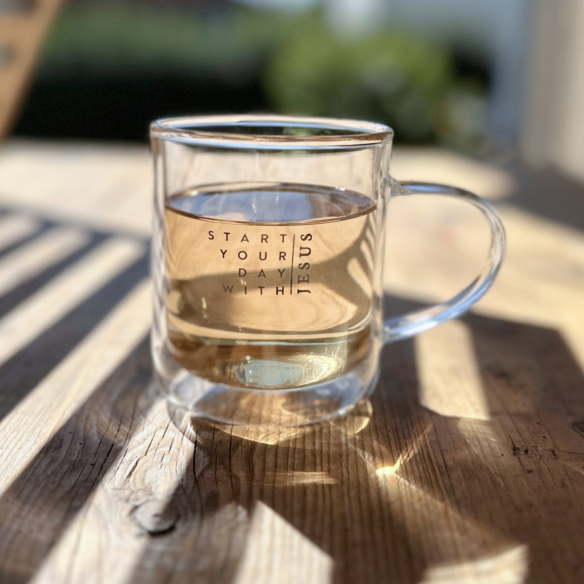 Thermotasse Glas "Start your day" · 350ml · inkl. Glasdeckel & Edelstahlsieb