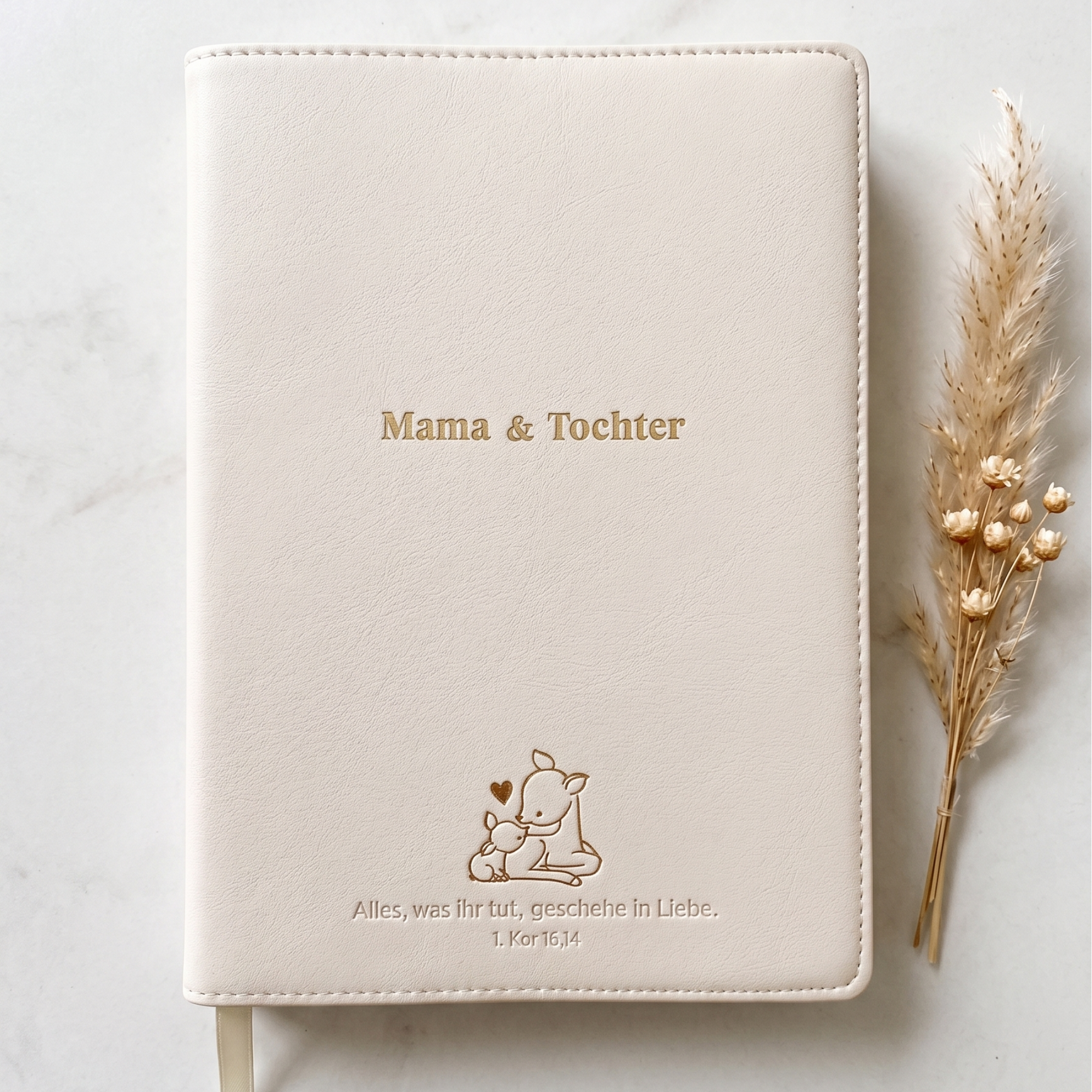 Mama & Tochter Journal · PU-Leder Umschlag Creme · Goldprägung
