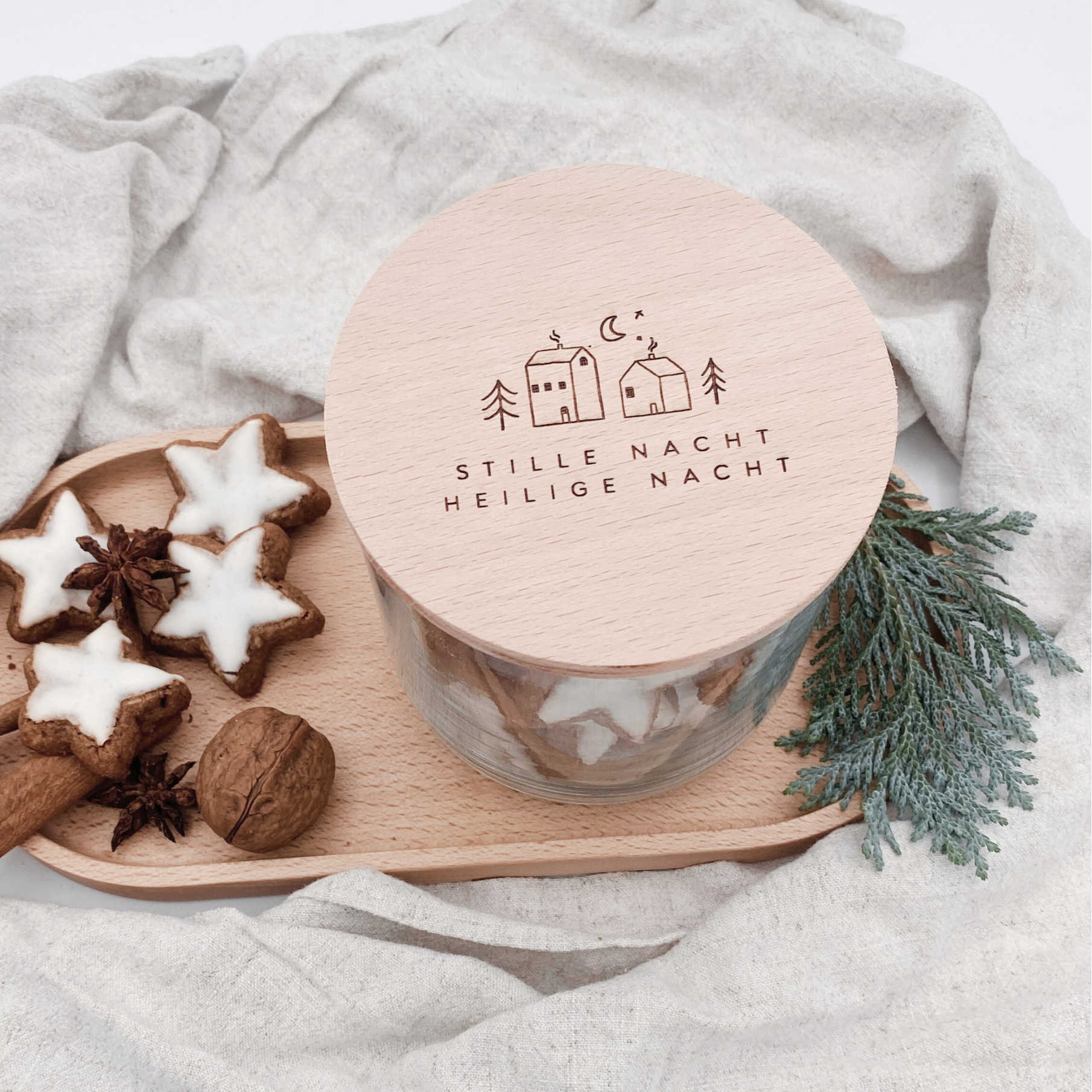 Vorratsglas mit Holzdeckel "Stille Nacht, heilige Nacht" Gravur・530 bis 880ml
