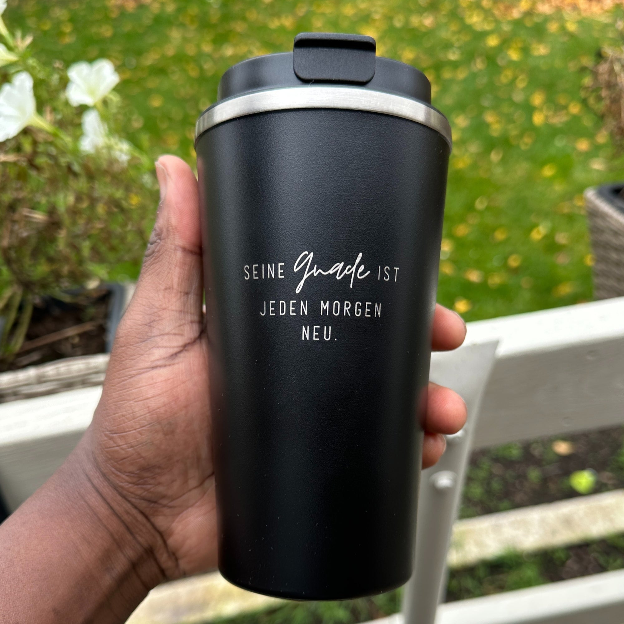 Edelstahlbecher "Seine Gnade" · Doppelwandig · Gravur