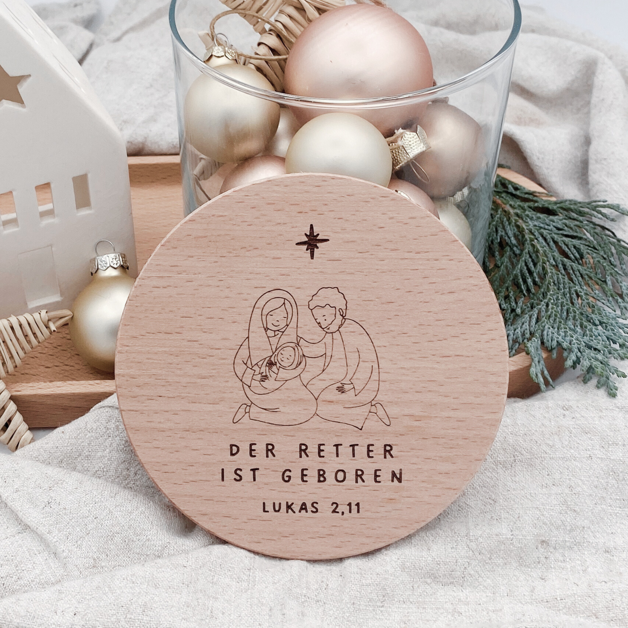 Vorratsglas mit Holzdeckel "Der Retter ist geboren" Gravur・530 bis 880ml