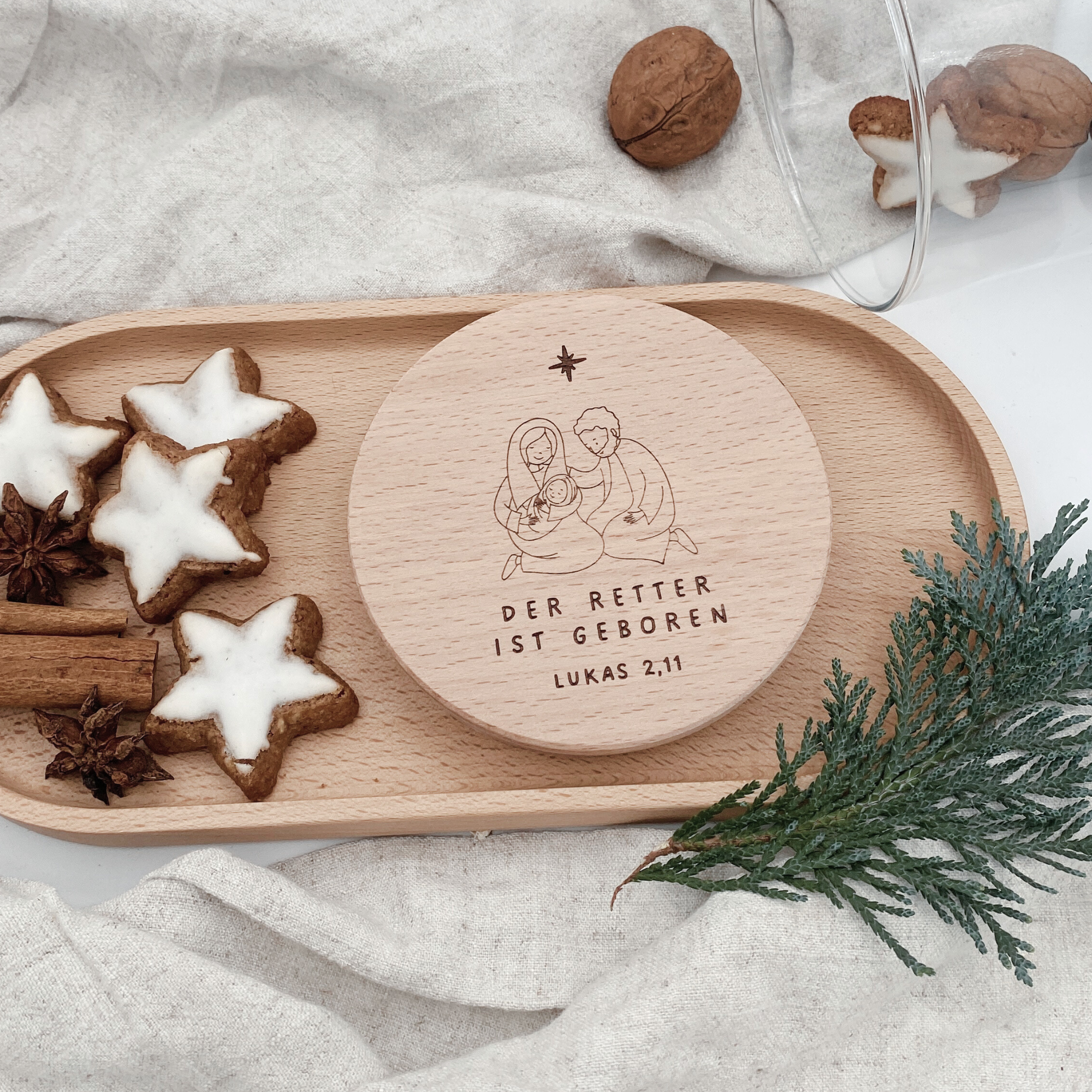 Vorratsglas mit Holzdeckel "Der Retter ist geboren" Gravur・530 bis 880ml