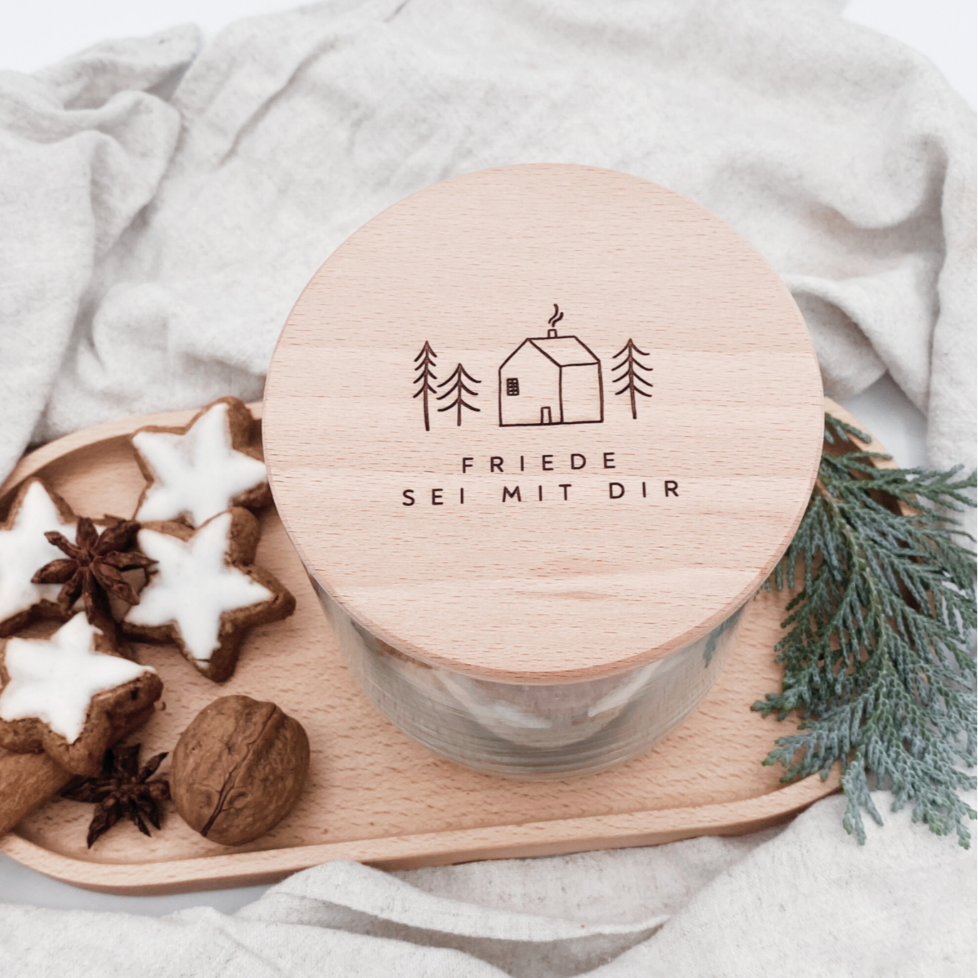 Vorratsglas mit Holzdeckel "Friede sei mit dir" Gravur・530 bis 880ml