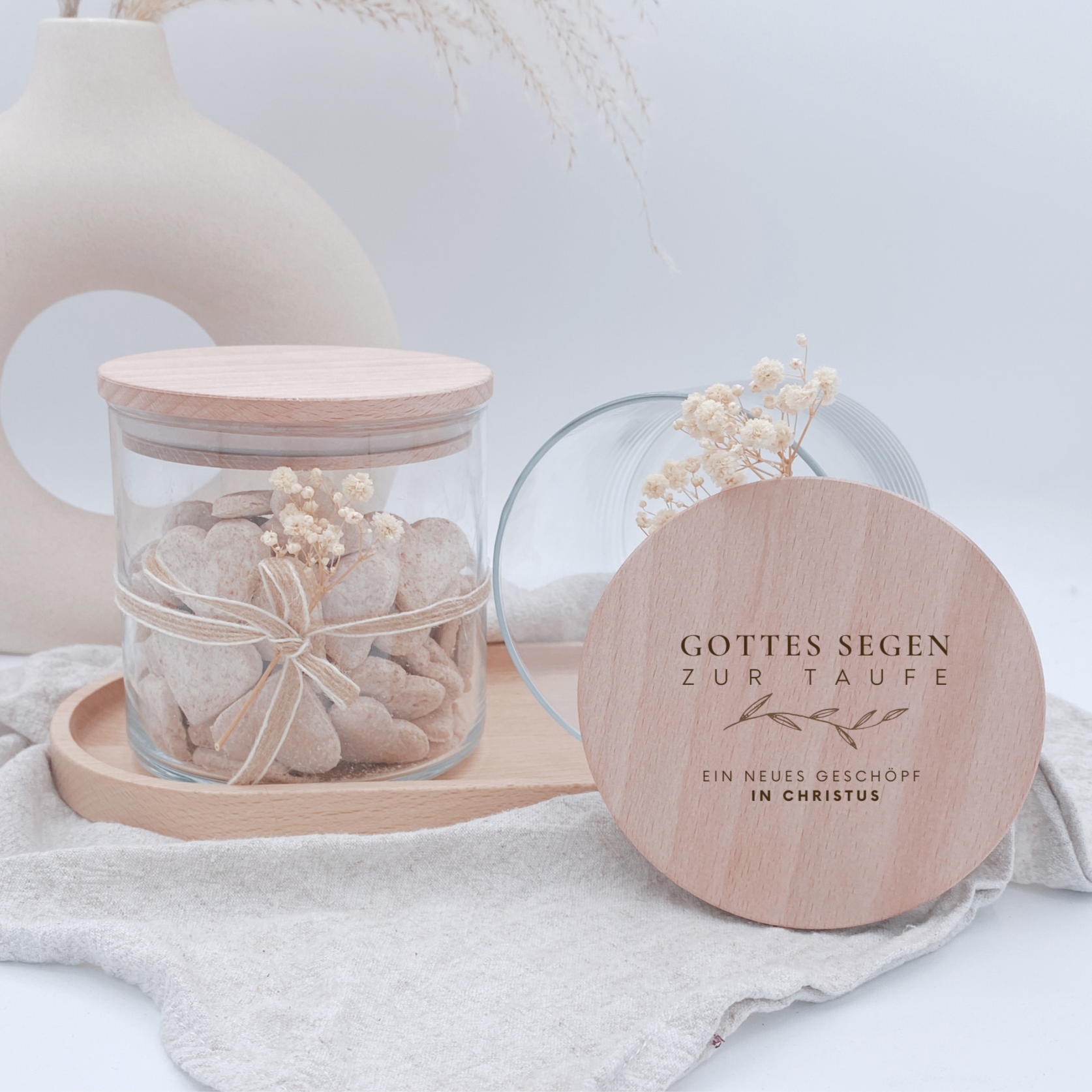 Vorratsglas mit Holzdeckel "Gottes Segen zur Taufe" Gravur・530 bis 880ml