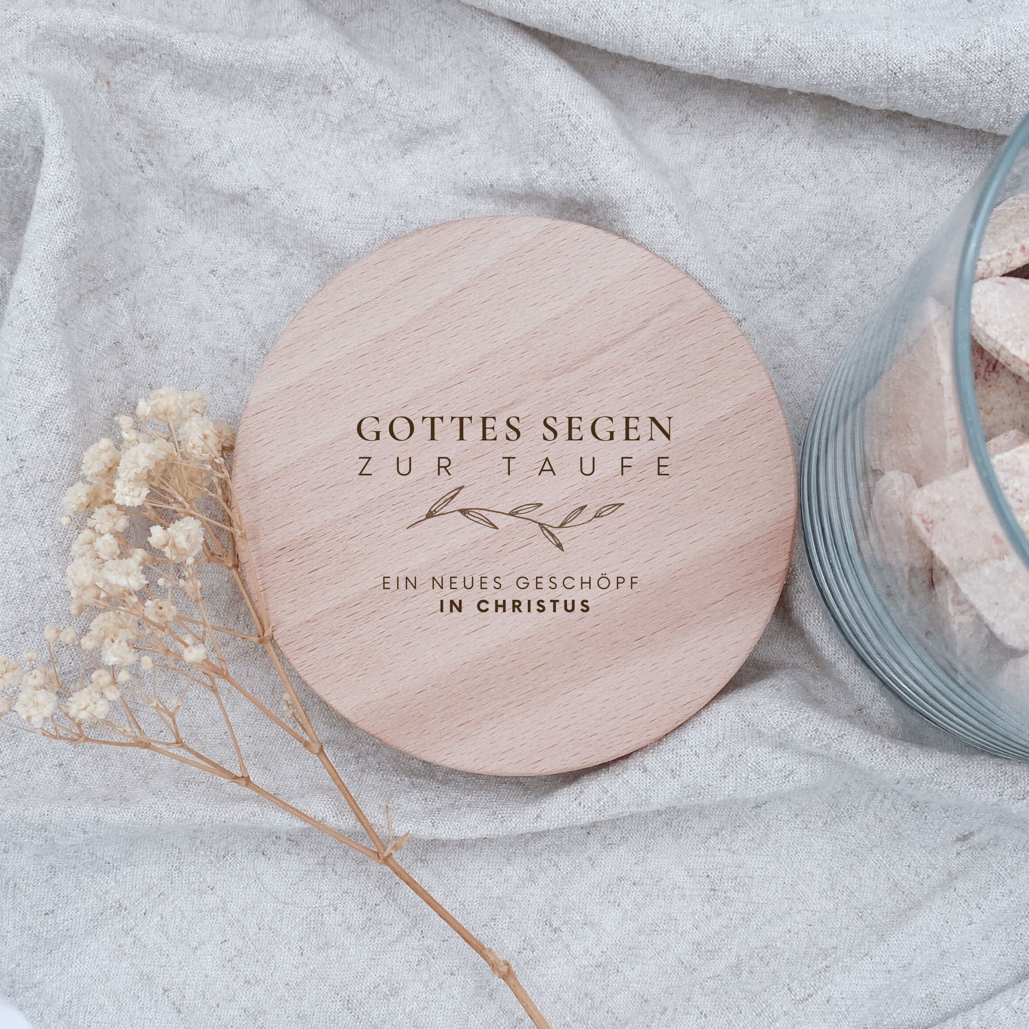 Vorratsglas mit Holzdeckel "Gottes Segen zur Taufe" Gravur・530 bis 880ml