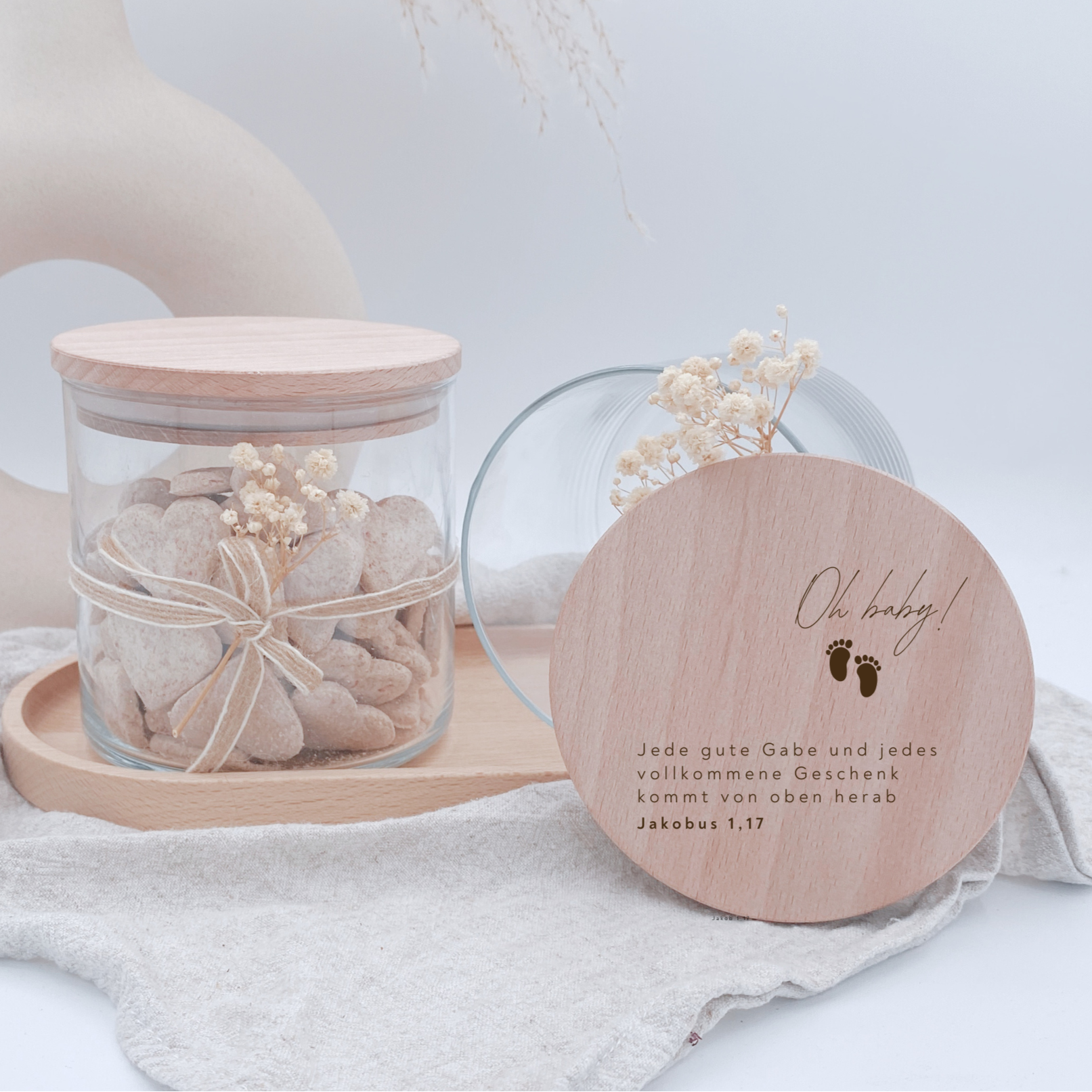 Vorratsglas mit Holzdeckel "Oh baby" Gravur・530 bis 880ml