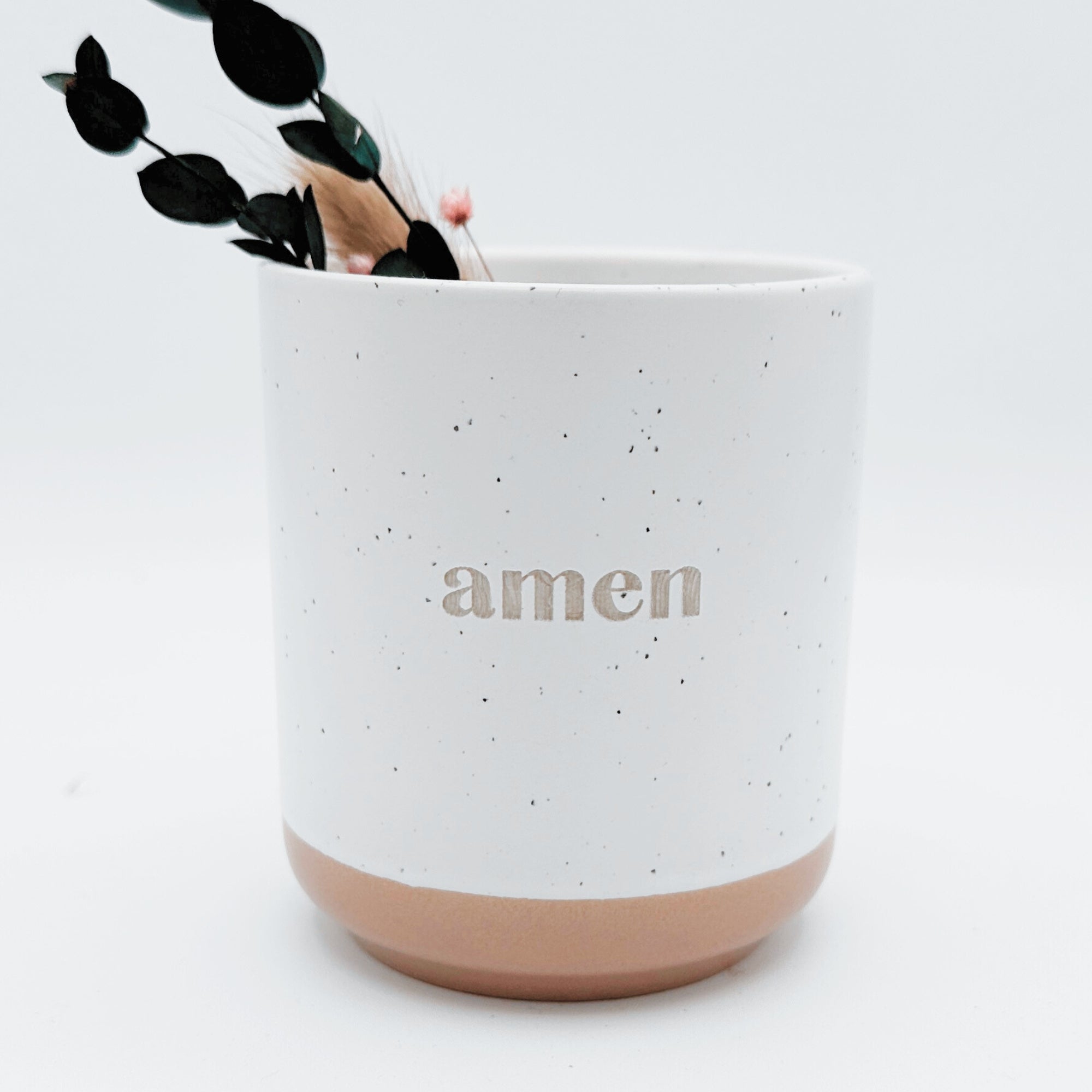 Steingut-Becher "Amen"・280ml・Graviert ・Handmade | SLIM-SANDY
