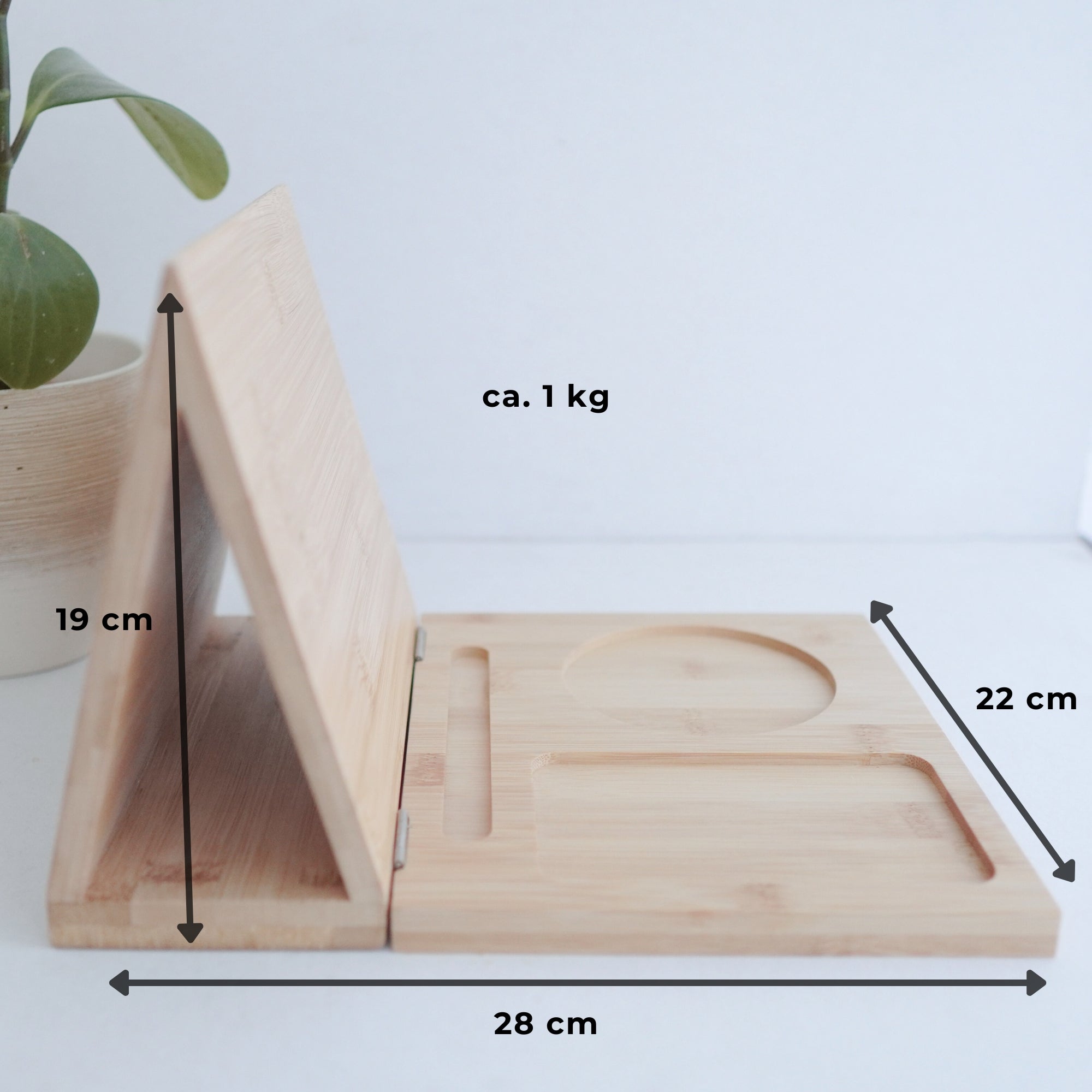 Buchstütze aus Bambusholz "Prüft alles" · Gravur